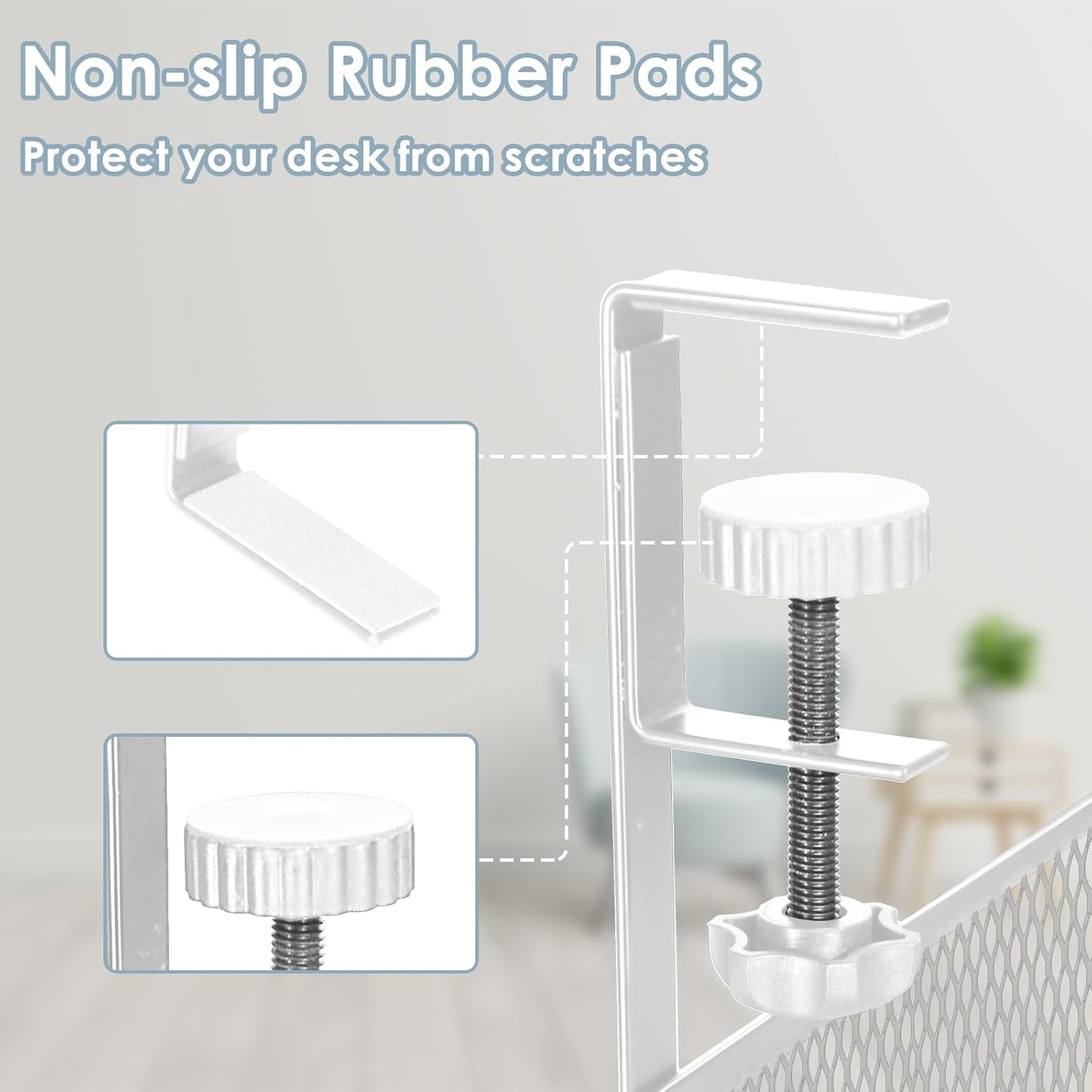 Cable Management, 2 Pack Cable Management Under Desk No Drill, Metal Cord Organizer with Clamp for Standing Desk, Cable Organizer for Home Office, White