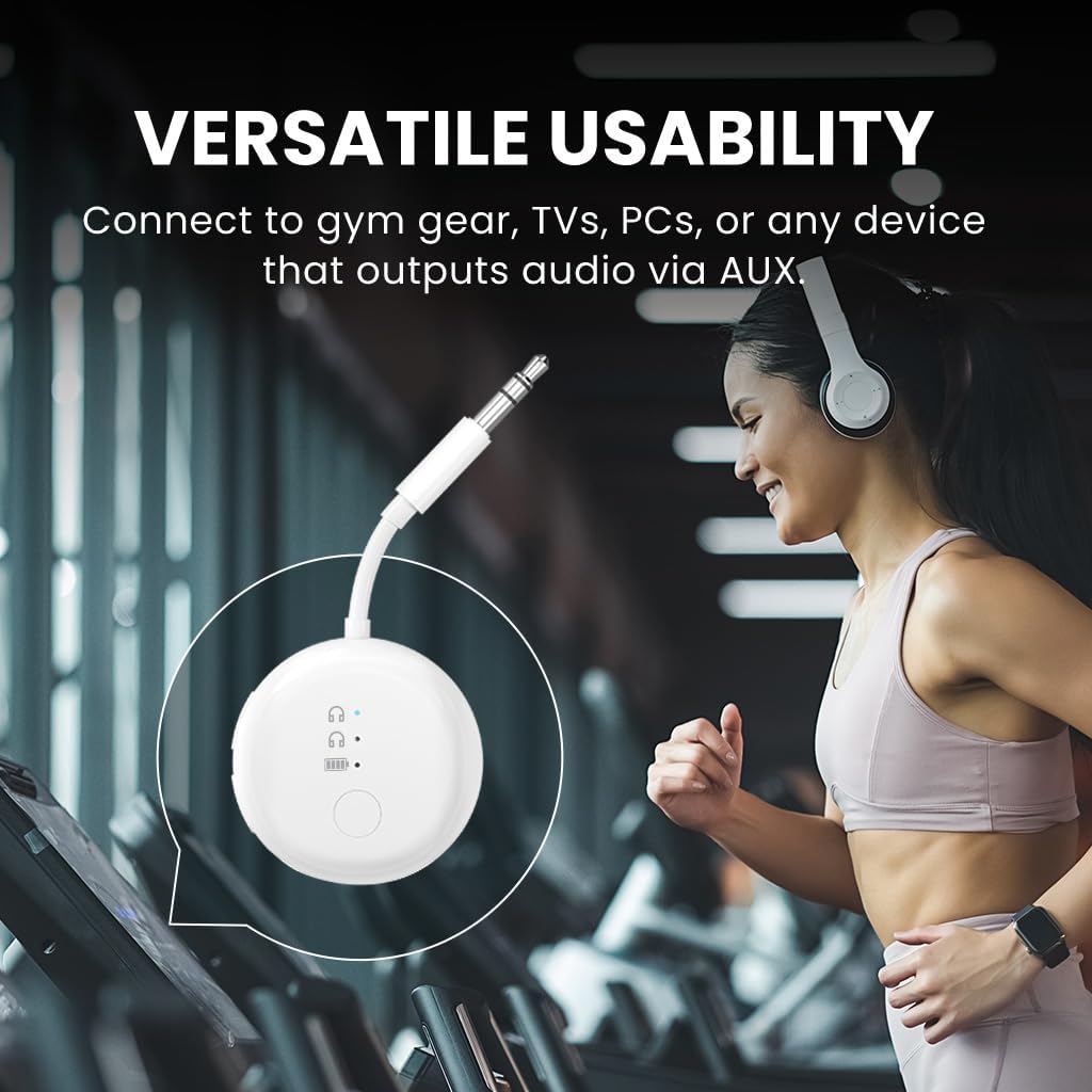 Avantree SoundJet R1 – Airplane Bluetooth Adapter for Headphones & AirPods, aptX Adaptive, Qualcomm Chipset, 20H Battery, Wireless Audio Transmitter for in-Flight Travel Essentials - White