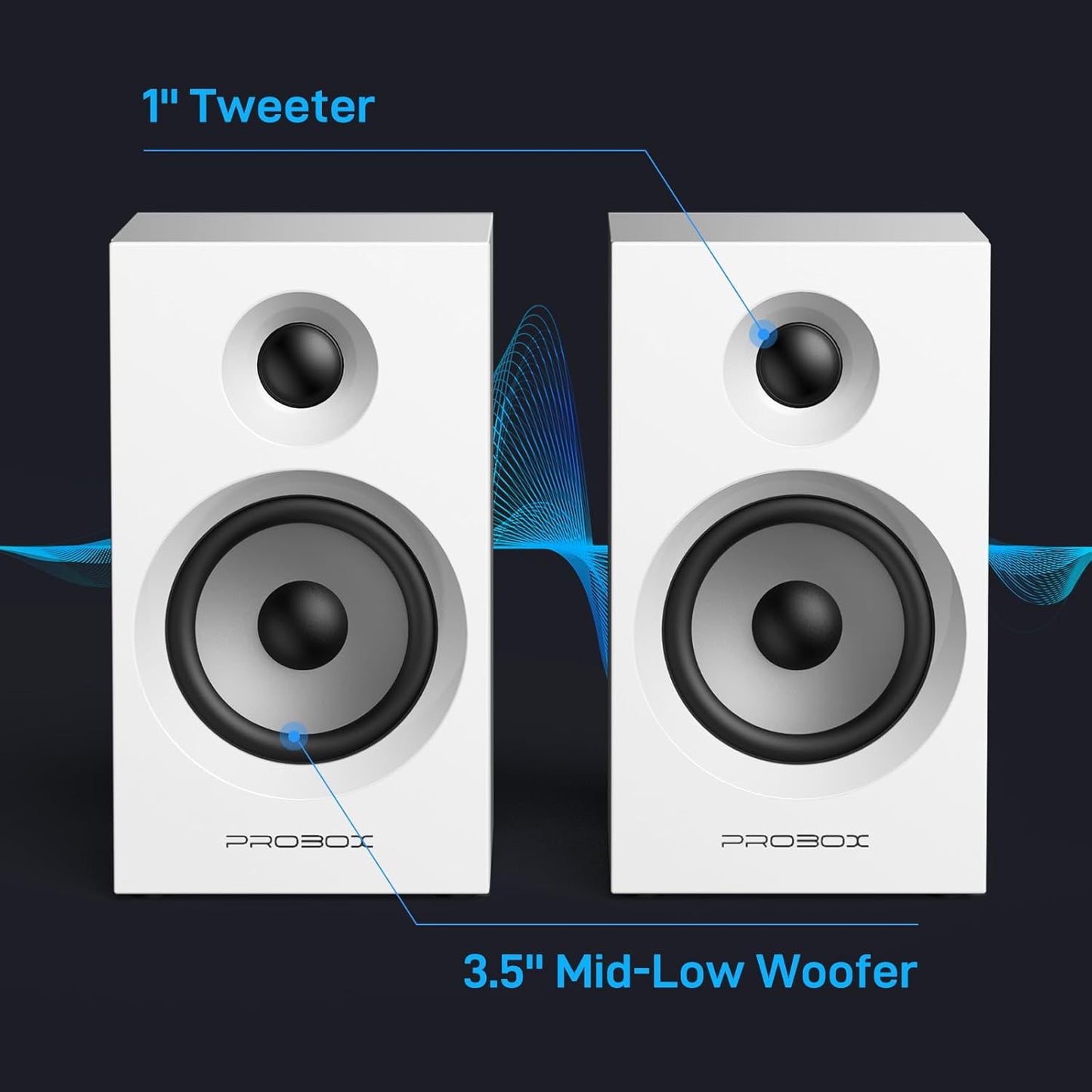 BT16 Active Bookshelf Speakers 3.5" Woofer with 1" Tweeter, 60W RMS-Bluetooth 5.3, Built-in 24bit DAC Dynamic 3D 2.0 Surround Sound, Computer Gaming PC Speakers - White