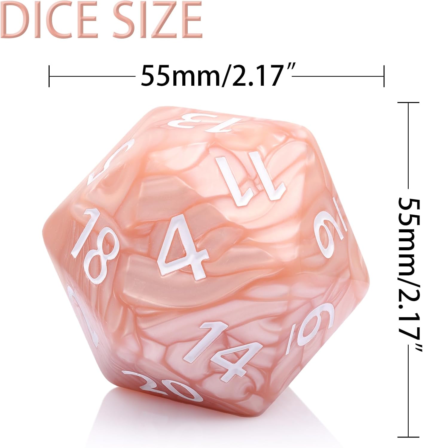 20 Sided DND Dice,D20 Giant Polyhedral Dice,55mm Titan Large Pearl Color D20 Dice,20 Sided Cube D&D Dice Set for Dungeons and Dragons, RPG, MTG Table Games(Beige Pearl)