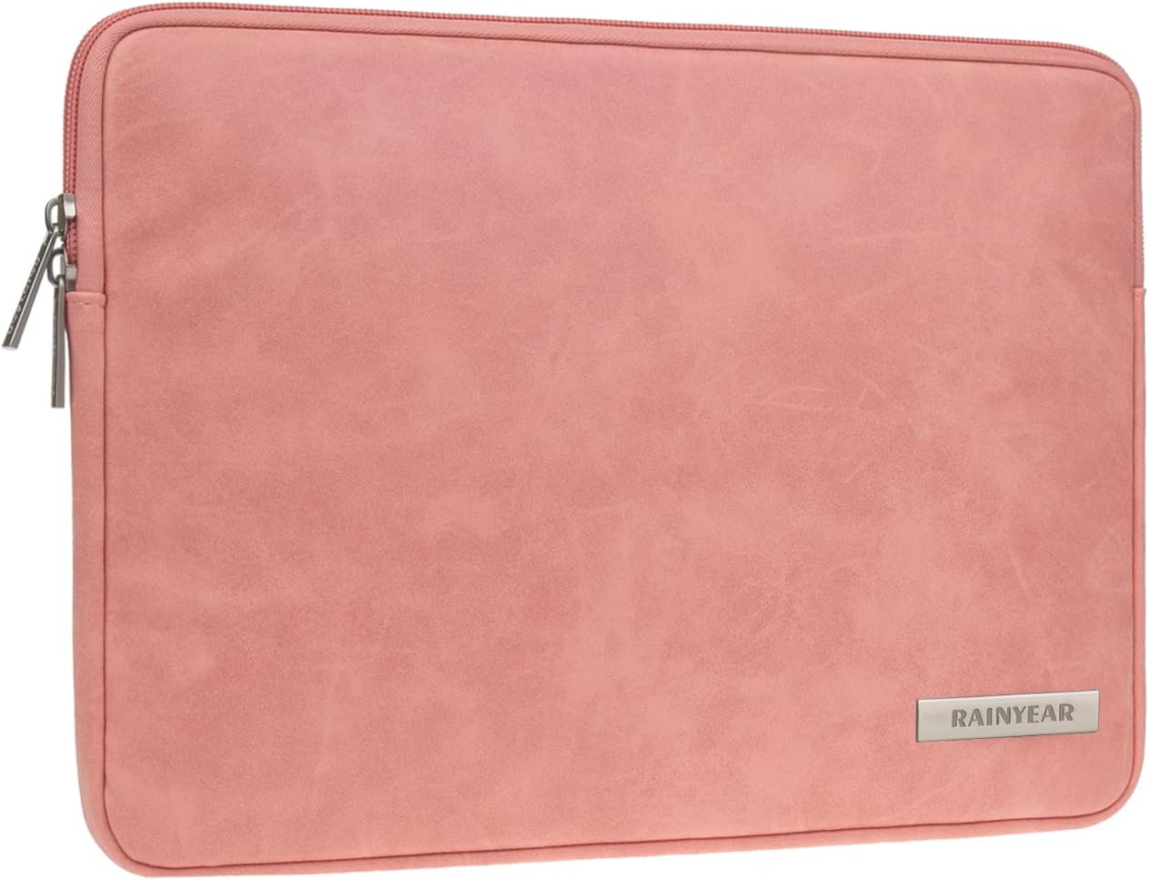 RAINYEAR 13 Inch Laptop Sleeve PU Suede Leather Case Protective Cover Water Resistant Carrying Bag Compatible with 13.3 Notebook Computer Chromebook,14" MacBook M1 M2 M3 M4,13.5 Surface Laptop(Coral)
