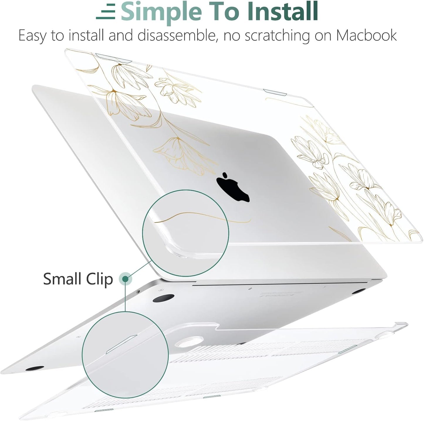 TWOLSKOO Compatible with MacBook Pro 13 inch Case 2022 2021 2020-2016 A2338 M2/M1 A2251 A2289 A2159 A1989 A1706, Plastic Hard Shell Cover & Keyboard Skin & Screen Protector, Gold Florals