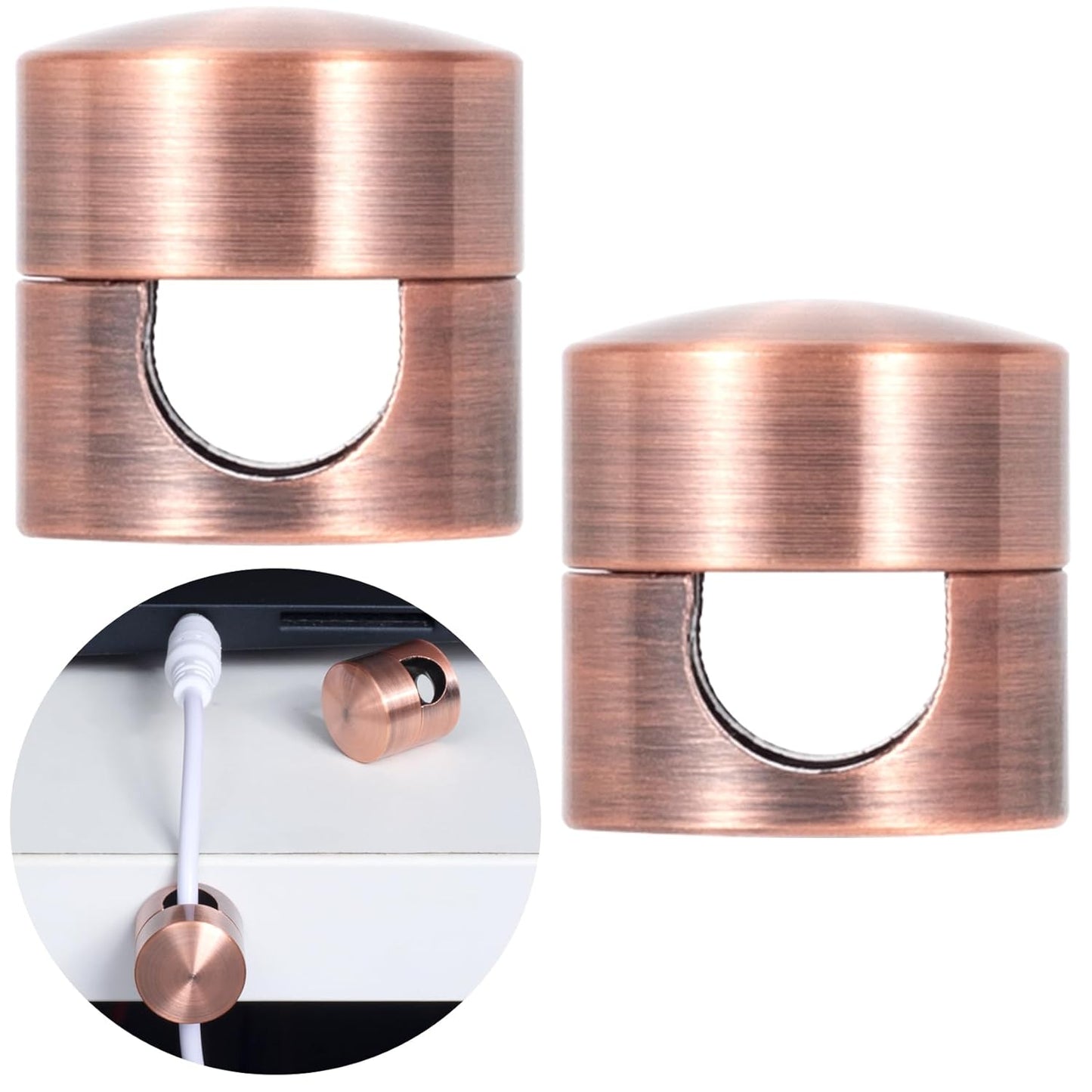 2 Sets Charger Holders for Cords, Red Bronze Color Adjustable Cable Anchor Holders, Adhesive Metal Cord Clips, Cable Management Wire Organizers for Desk, Office, Nightstand