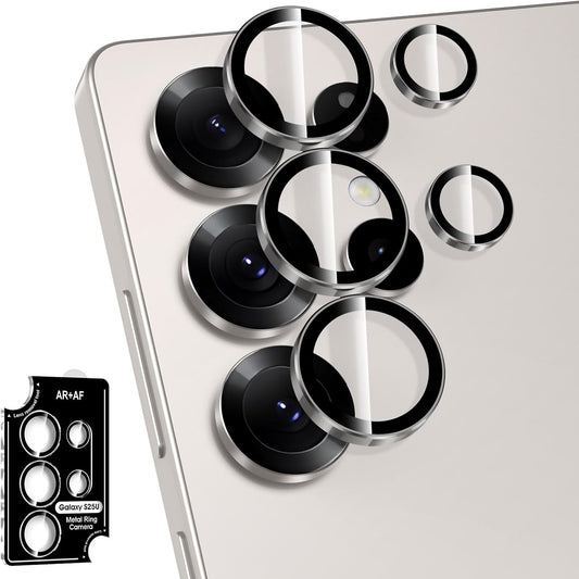 for Samsung Galaxy S25 Ultra Camera Lens Protector, Individual Metal Ring Tempered Glass Lens Cover, [Strong Adsorption] Scratch Resistant Ultra-Thin HD Clear Lens Cover, 1 Set-Gray Ring