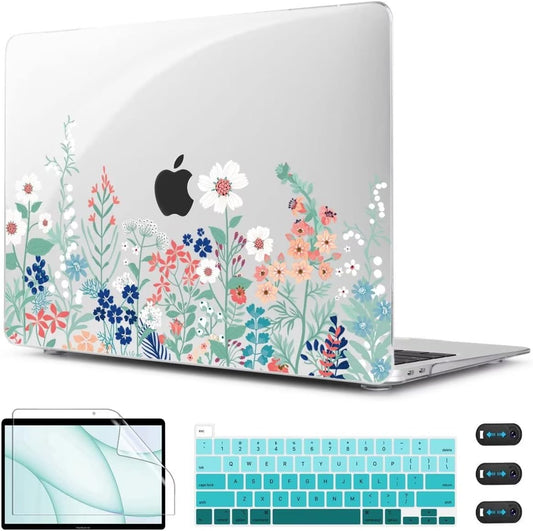CISSOOK Compatible with MacBook Pro 13 inch Case M2 2025-2020 Model M1 M2 A2338 A2289 A2251, Protective Hard Case Floral Cover with Keyboard Cover for MacBook Pro 13 - Green Wildflowers