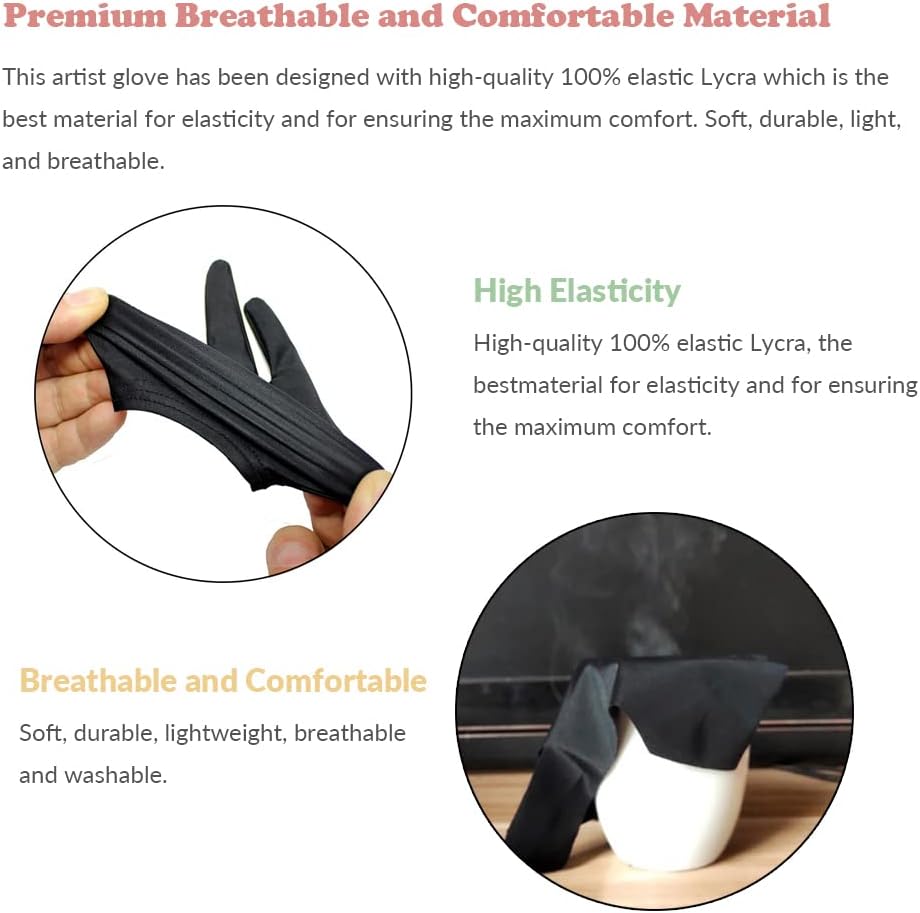 Drawing Glove, 3-Layer Palm Rejection Digital Art Glove for Graphic Tablet, Artist Gloves with Two Fingers for iPad, Paper Sketching, Smudge Guard (2 PCS, Extra small)
