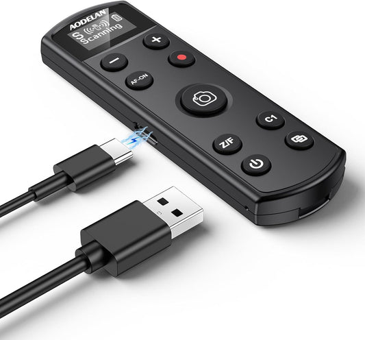 for Sony Camera Rechargeable Shutter Release, AODELAN Wireless Remote Control Zoom Focus Record Compatible with Sony ZV-E10,ZV-1F,ZV-1,A6400,A6700,A7C,A7III,A9,A9 II,DSC-RX0 II,Replace RMT-P1BT(Black)