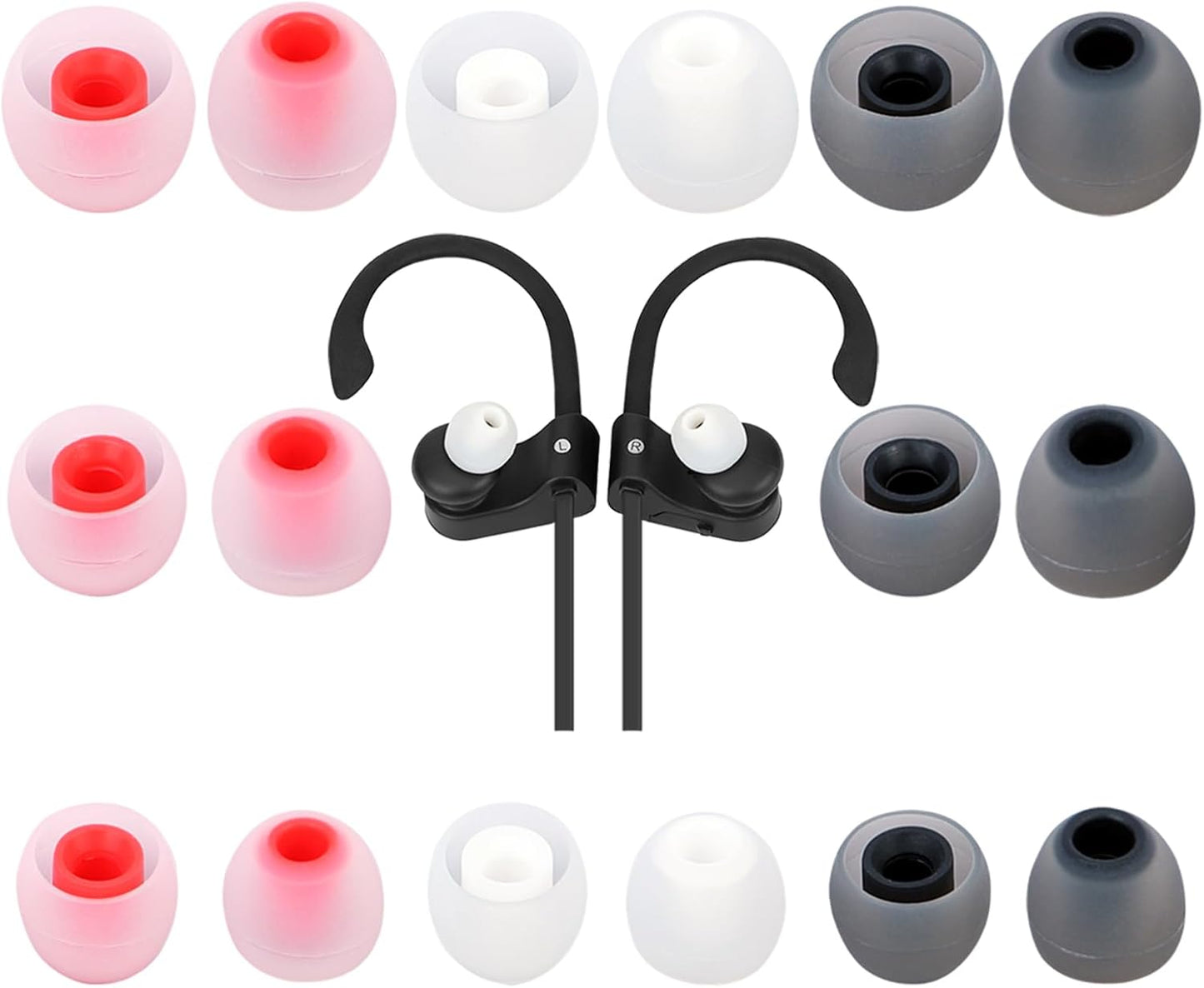 Earbud Tips Ear Bud Tips Soft Anti Slip Washable and Reusable Silicone Replacement Earbud Tips Fit Most in-Ear Earbuds(Inner Hole 3.8mm -5.1mm) 18pcs S M L