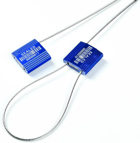 50 Blue High Security Cable Seals With Barcode - Pull Tight Numbered Steel Anti-Tamper Shipping Self-Locking Tags for Logistics - ISO 17712 Certificated