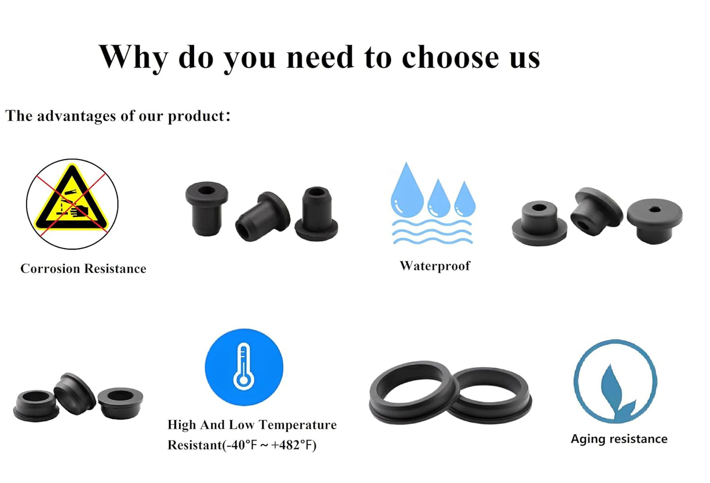 30 pcs 1/4" Drill Hole，3/16" ID Black Silicone Top hat Rubber Grommets for Wiring，Automotive，Firewall，Hole Plug，Desk，Screw，Water and Gas Pipe，Drain，House Siding，Cable Bushing，Glass，Wire Plug