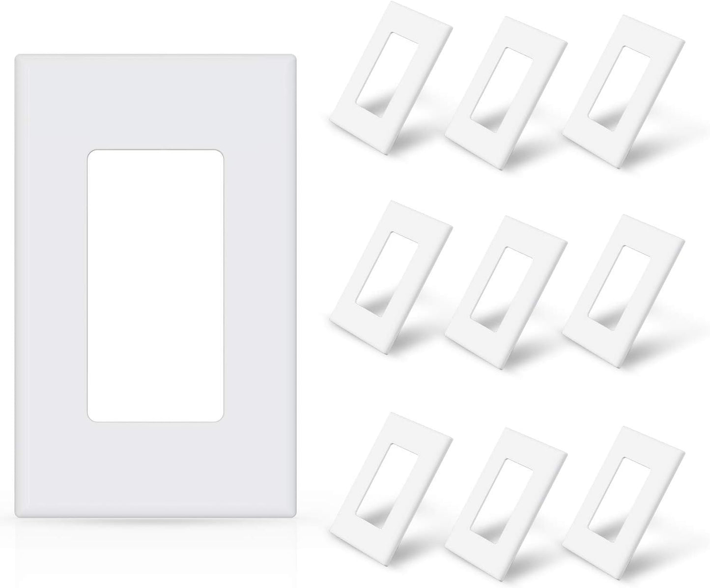 ELEGRP 1-Gang Screwless Decorator Wall Plates, Standard Size Unbreakable Thermoplastic Faceplate Cover for Decorator Receptacle Outlet Switch, UL Listed (10 Pack, Glossy White)