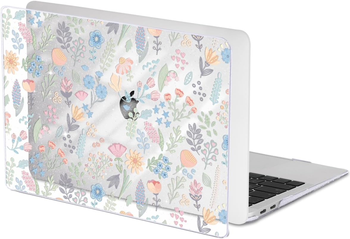 for MacBook Pro 13 inch Case 2022 2021 2020-2016 Release M2 M1 Chip A2338 A2251 A2289 A2159 A1989 A1706, Shiny Pattern Plastic Hard Shell Case Keyboard Cover Screen Film, Starry Sky Flowers