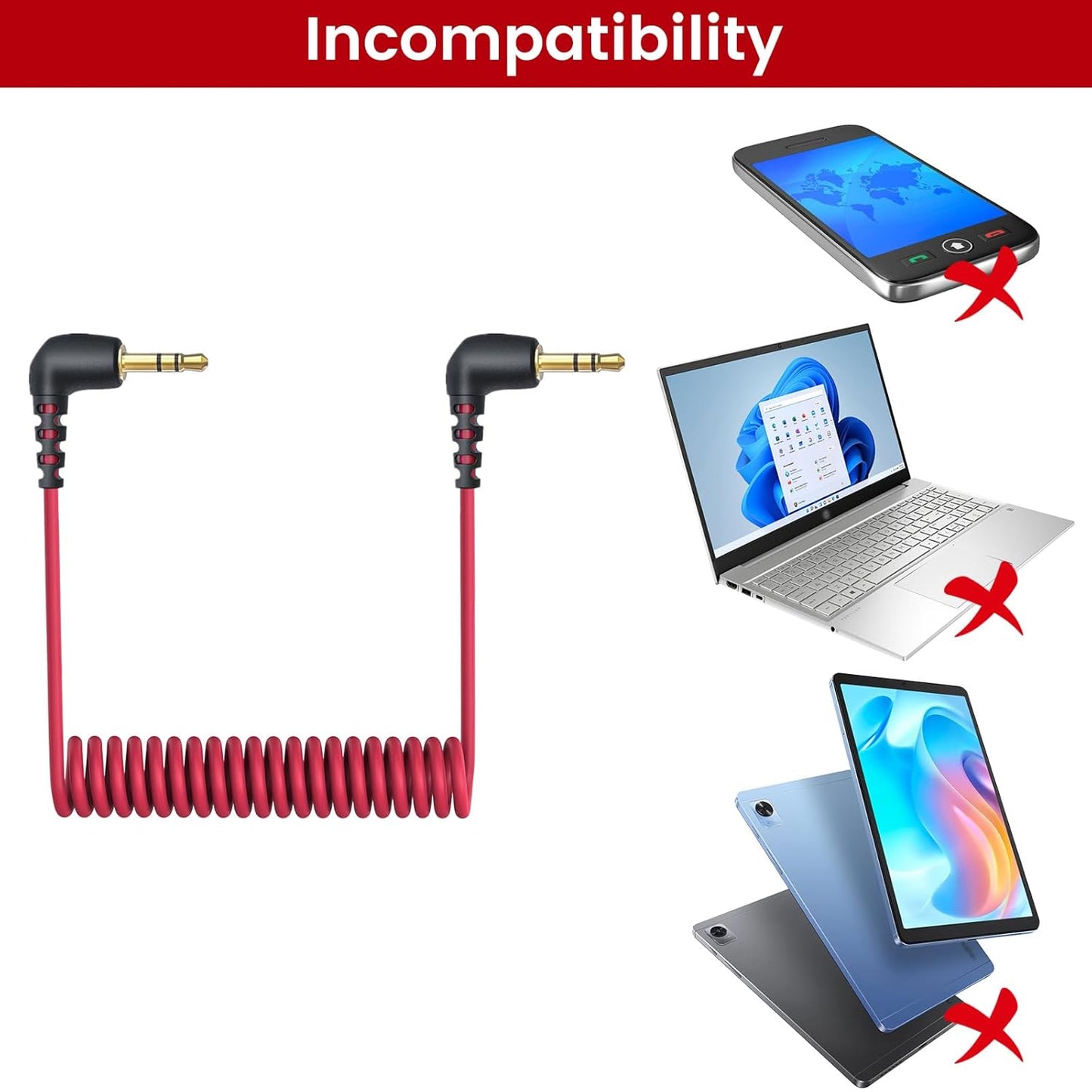 2-Pack 3.5mm Microphone Cable Compatible with Rode Wireless Pro / Wireless Go 2 / DJI Mic 2 and Hollyland Lark M1 M2 150 Max Duo, Coiled Dual 3.5mm TRS Patch Cable Audio Mic Cord for DSLR Cameras