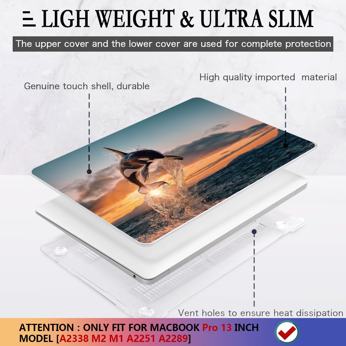 CISSOOK Compatible with MacBook Pro 13 inch Case 2023 2022 2021 2020 Release M2 M1 Chip A2338 A2251 A2289 Model with Touch Bar, Protective Plastic Hard Shell Case Cover for Pro 13", Dolphin&Sea