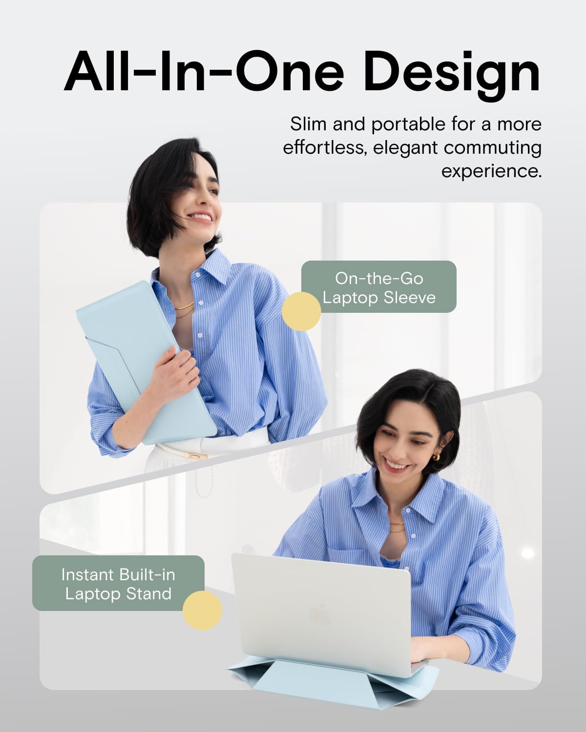 MOFT Laptop Carry Sleeve, 2-in-1 Laptop Bag & Stand for 14" MacBook Air/Pro & Dell/HP/Lenovo/Asus, Stylish Slim Computer Sleeve Bag with Expandable Storage for Computer Accessories, Soothing Mist