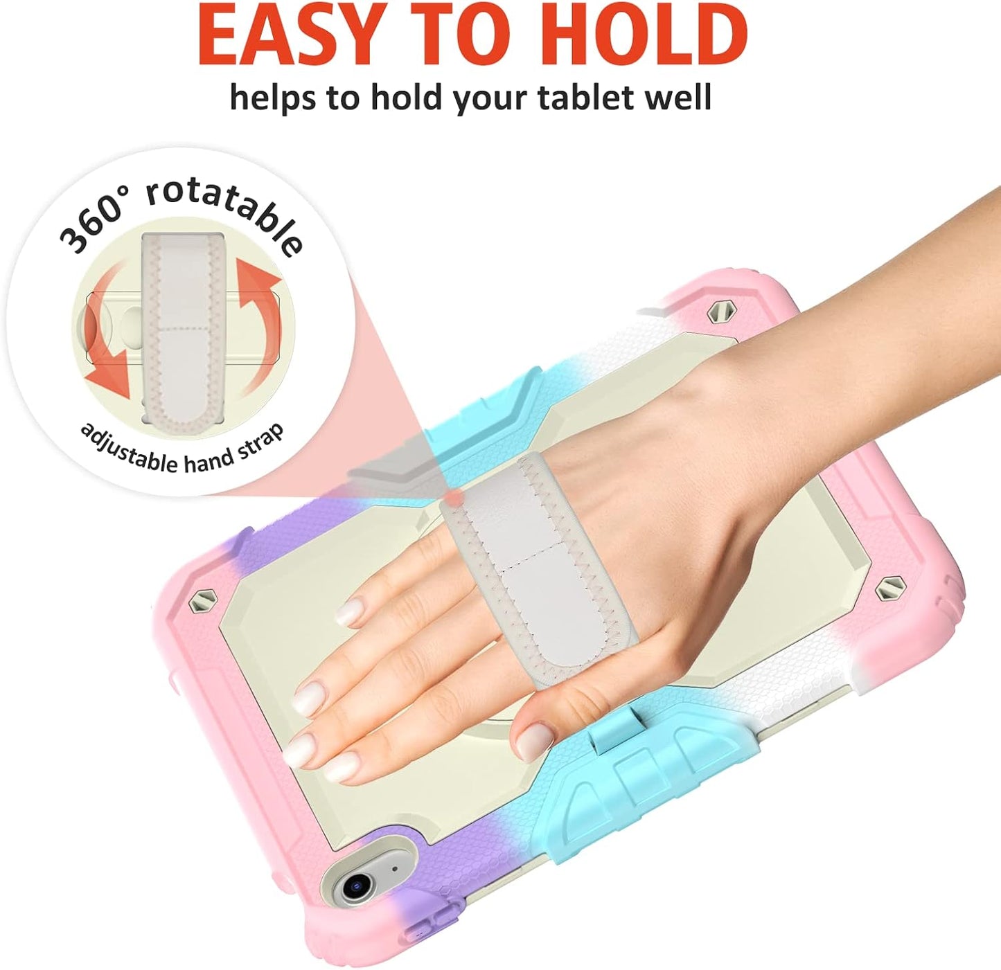 Ambison Case for iPad A16 11th/10th Generation 11"/10.9'' 2025/2022,Heavy Duty Shockproof Case with Tempered Glass Screen Protector, 360° Rotating Handle Strap&Stand,Shoulder Strap-Pink