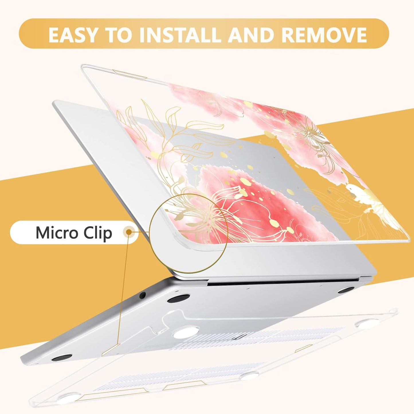 Compatible with MacBook Air 13.6 inch Case, M4 A3240/M3 A3113/M2 A2681 (Released 2025 to 2022), Hard Shell, Keyboard Cover, Screen Protector, Webcam Cover & Type-C Adapter, Vector Flower3