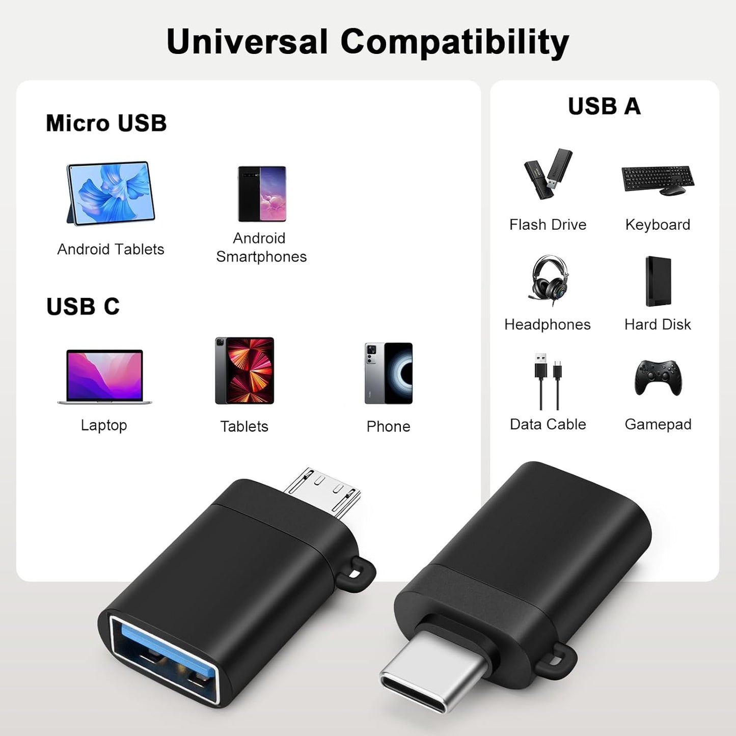 BORLTER CLAMP OTG Micro/USB-C Adapter 2Pack, USB C to USB Adapter 3.0, Micro USB Adapter Perfect for Google, MacBook,Samsung Galaxy, iPad and More.