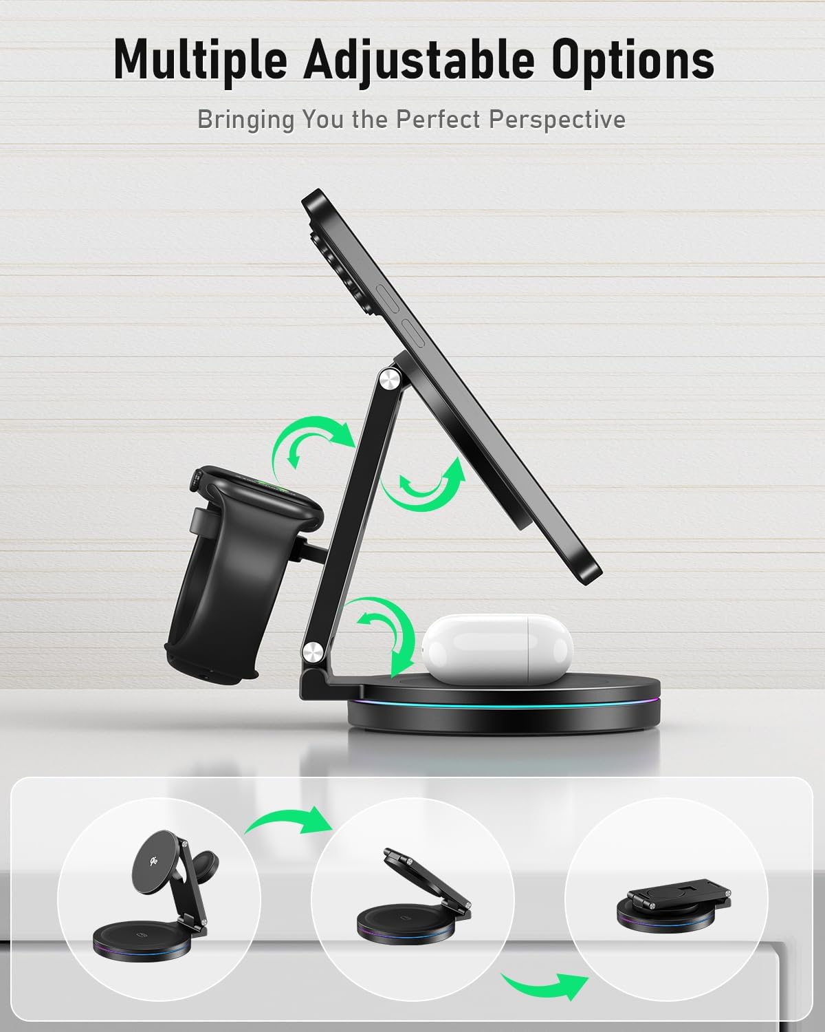 2025 Upgraded Qi2 Foldable 360º Rotatable Zinc Alloy 3 in 1 Magnetic Wireless Charging Station,3-in-1 Qi2 Charger for Apple iPhone 12~16,iWatch,AirPods(30W Adapter & Case Included)(Silver)