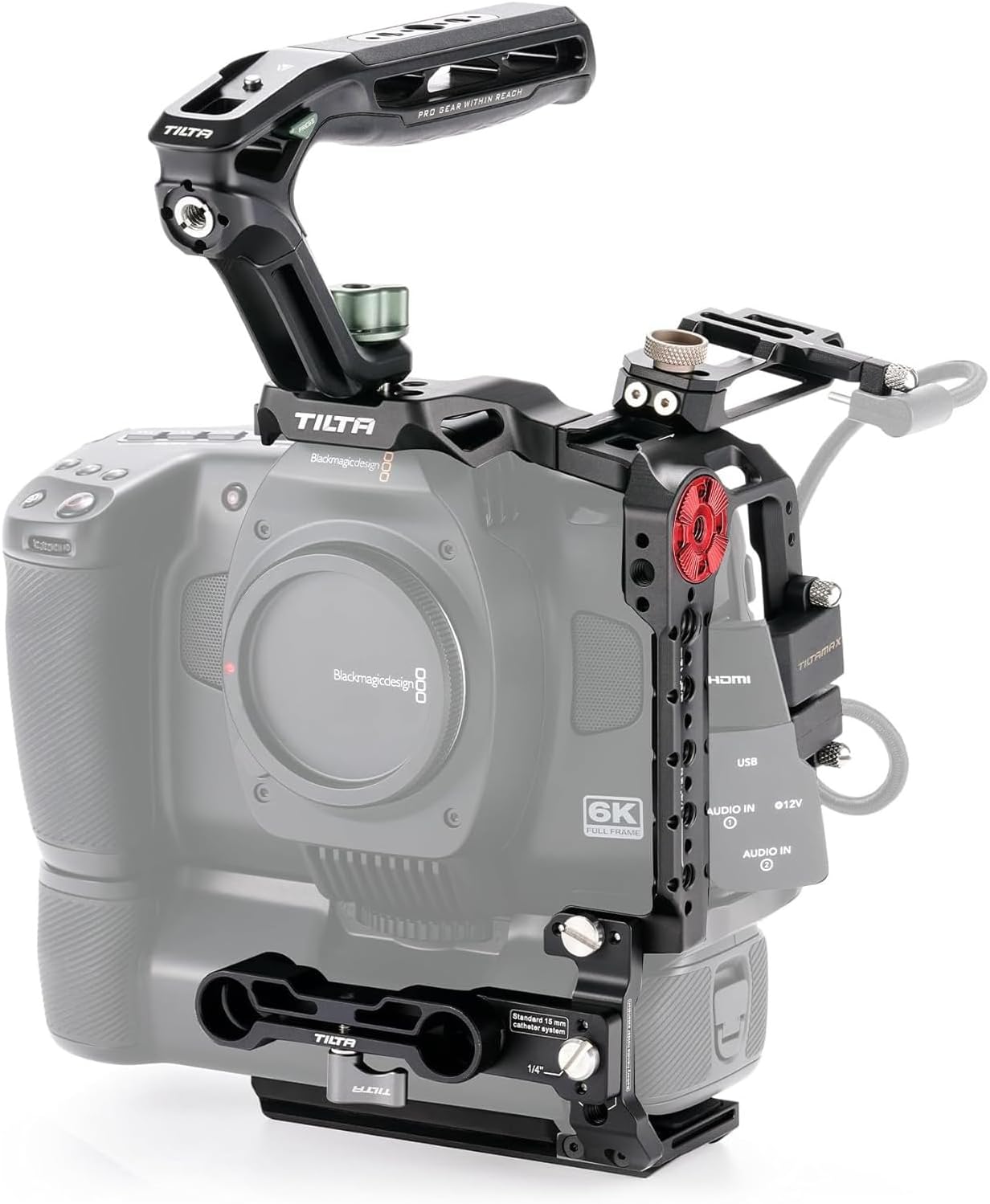 Tilta Basic Kit for BMCC 6K | Includes Full Camera Cage, SSD Holder & Xeno Top Handle | Cold Shoe/Arri Rosette/NATO Rail | Black | TA-T64-B-B