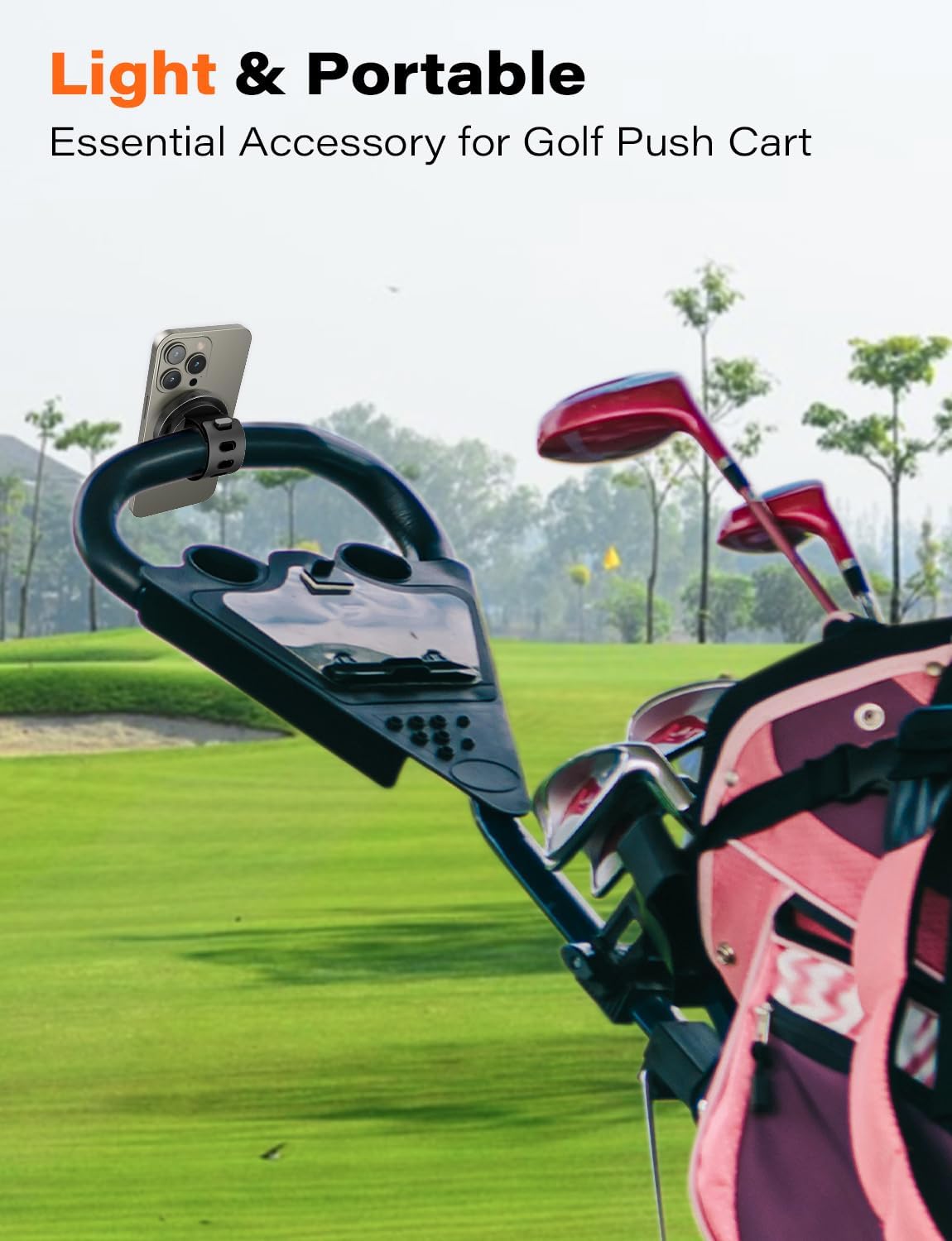 A2C Magnetic Golf Cart Phone Holder Fit for EZGO/Club Car/Yamaha, Strong Magnet Phone Mount with Adjustable Strap for Golf Cart Railing, Compatible with Magsafe iPhone, Essentials Gift for Golfer