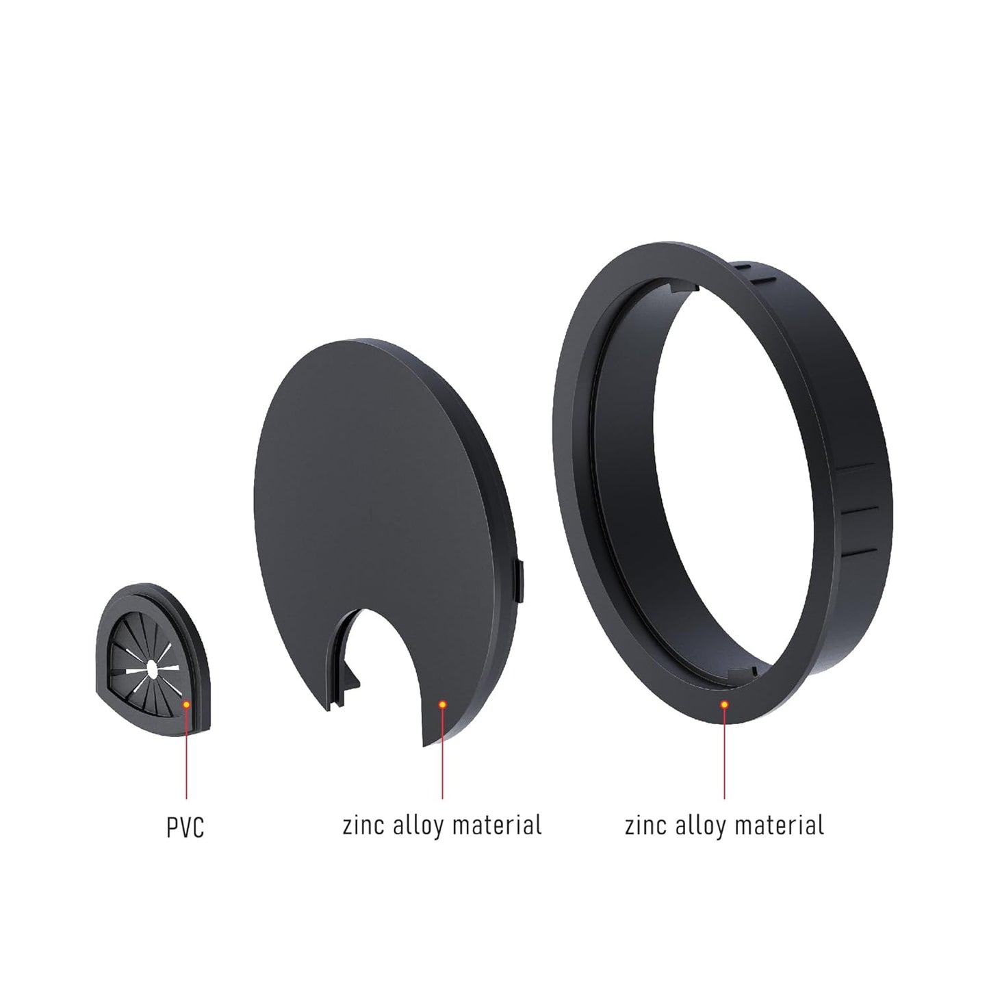 2 Pack Desk Grommet 2-1/8 Inch 53mm, Zinc Alloy Computer Desk Wire Hole Cover, Office Desktop Cord Cable Hole Metal Ring, Black