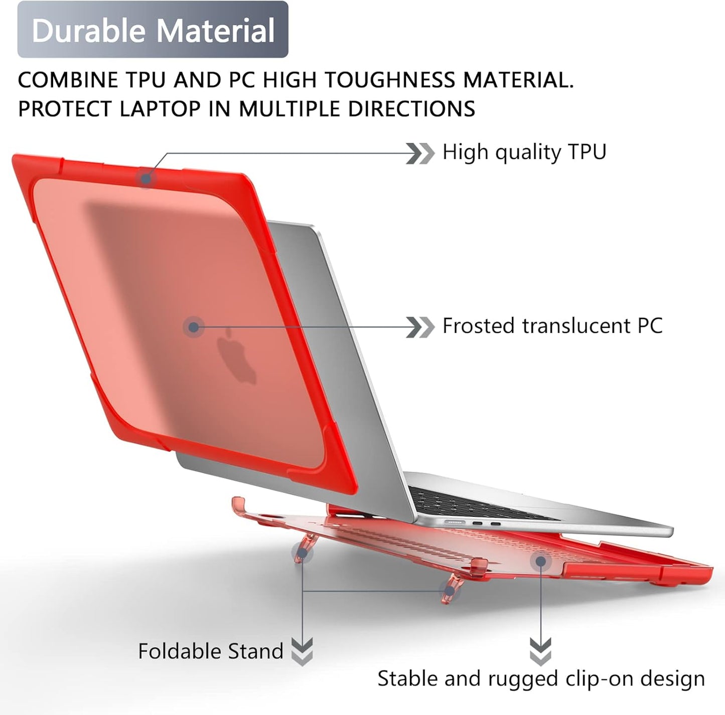 Batianda for New MacBook Air 13.6 inch Case 2025 M4 2024 2022 Release Model A3240 A2681(M2) A3113(M3), Heavy Duty Shockproof Protective Hard Shell with Fold Kickstand & Keyboard Cover, Red