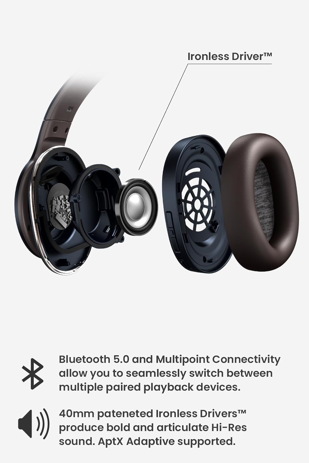 Cleer Enduro ANC Noise Cancelling Over the Ear Bluetooth Headphones with Mic, 60 Hrs Playtime, Noise Canceling, Ambient EQ Modes, Hi-Res Audio, Deep Bass, Multi-Point Connect, Bluetooth 5.0, Dark Navy