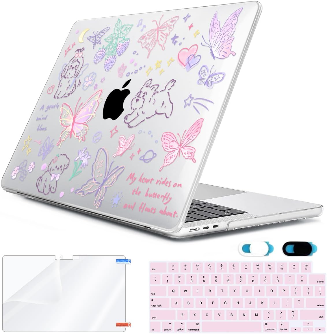 for 2025 2024 2023 2022 MacBook Air 13 inch Case M4 A3240 M3 A3113 M2 A2681 with Touch ID& 13.6" Liquid Retina Display, Plastic Hard Shell&Keyboard Cover&Screen Film&Webcam Cover, Cute Puppy