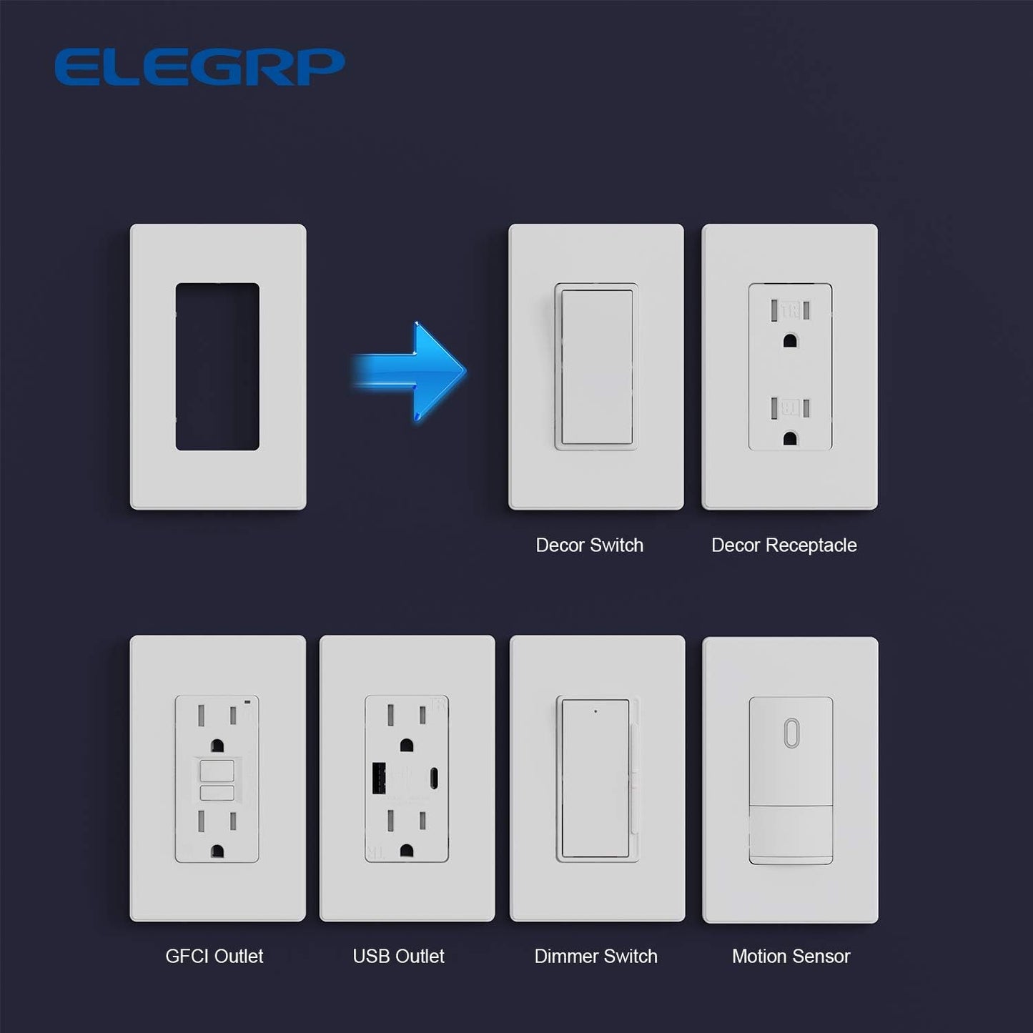 ELEGRP Matte White 1-Gang Screwless Decorative Wall Plates, Standard Size Unbreakable Thermoplastic Faceplate Cover for Decorator Receptacle Outlet Switch, UL Listed (50 Pack)