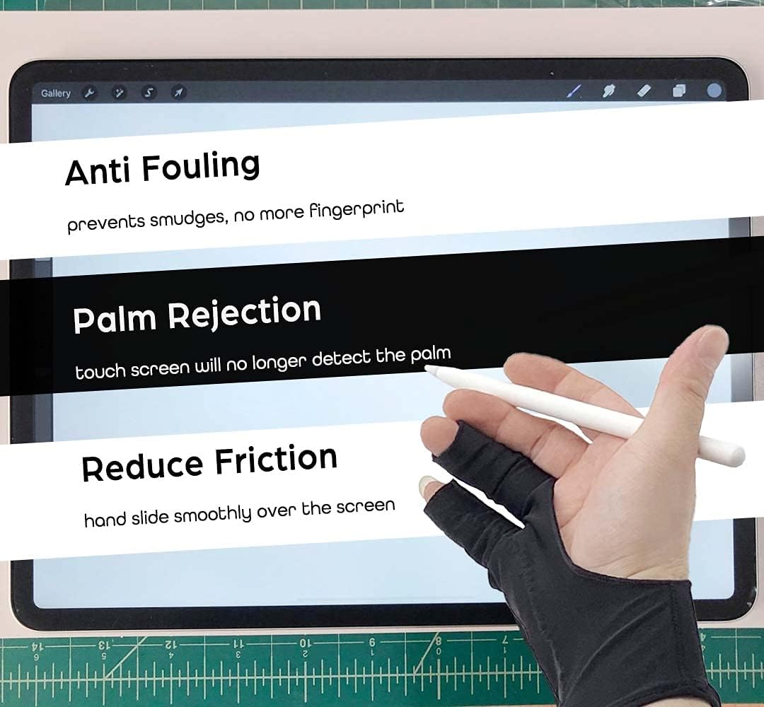 AKX Artist Glove -Palm Rejection Drawing Glove for Graphic Tablet, 2 Fingerless, Left and Right Hand, Black,2 Pack,AK-020