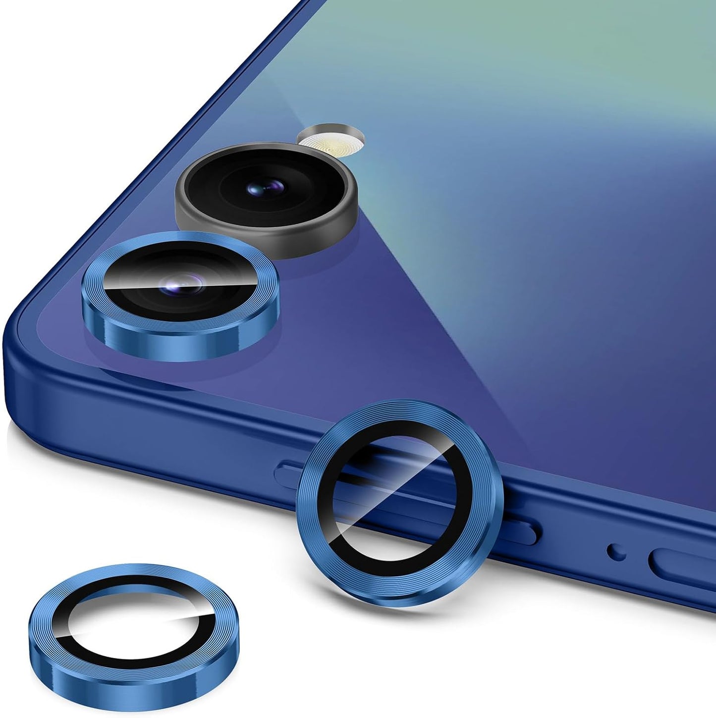 for Samsung Galaxy Z Flip 7 Camera Lens Protector, Individual Metal Ring Tempered Glass Lens Cover, [Strong Adsorption] Scratch Resistant Ultra-Thin HD Clear Lens Cover, 1 Set-Blue Shadow