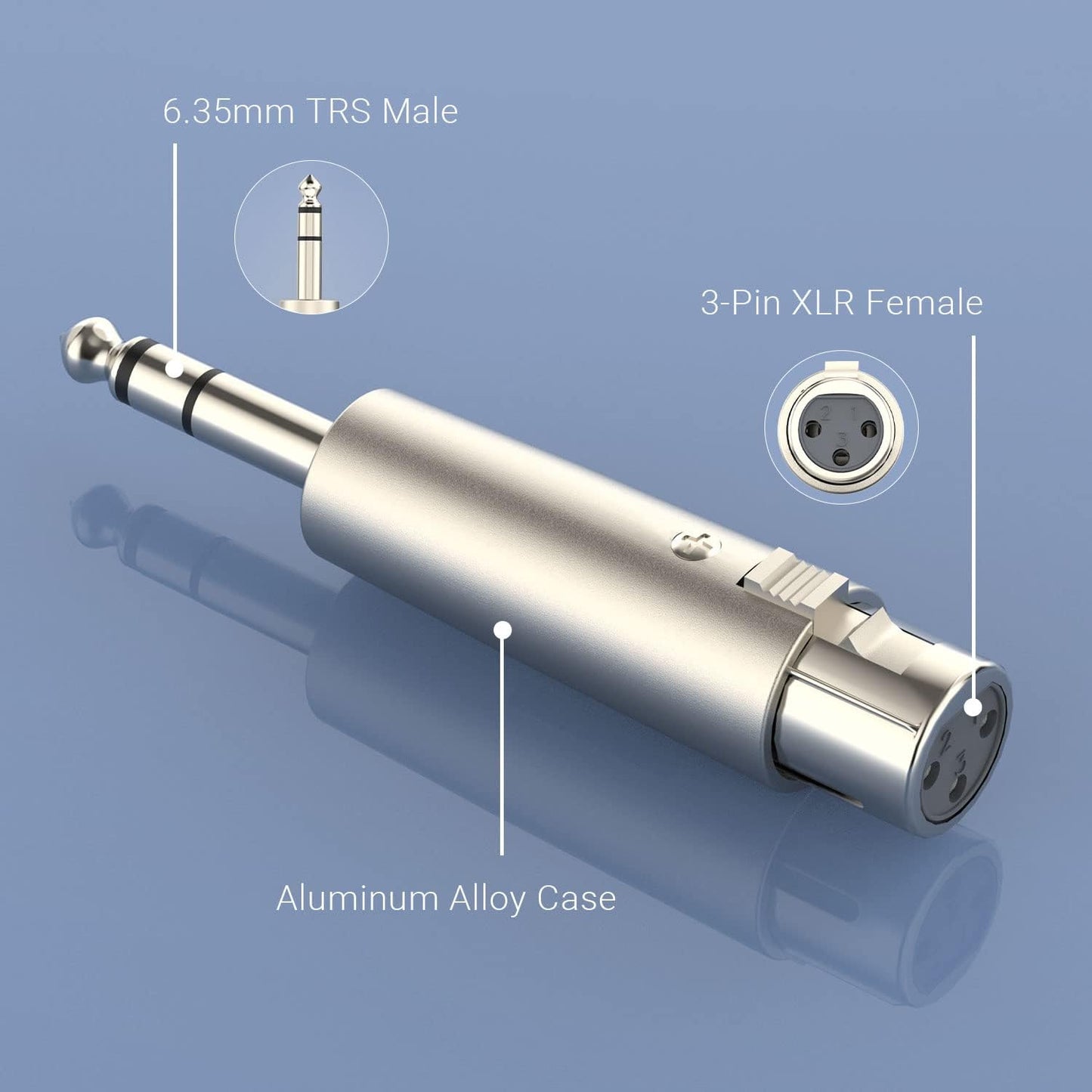 Cubilux Balance 1/4” Male to XLR Female Converter, XLR to 6.35mm(Quarter Inch) TRS Stereo Adapter for Microphone, Headphone, Power Amplifier, Mixer, Karaoke System, Speaker, 2-Pack