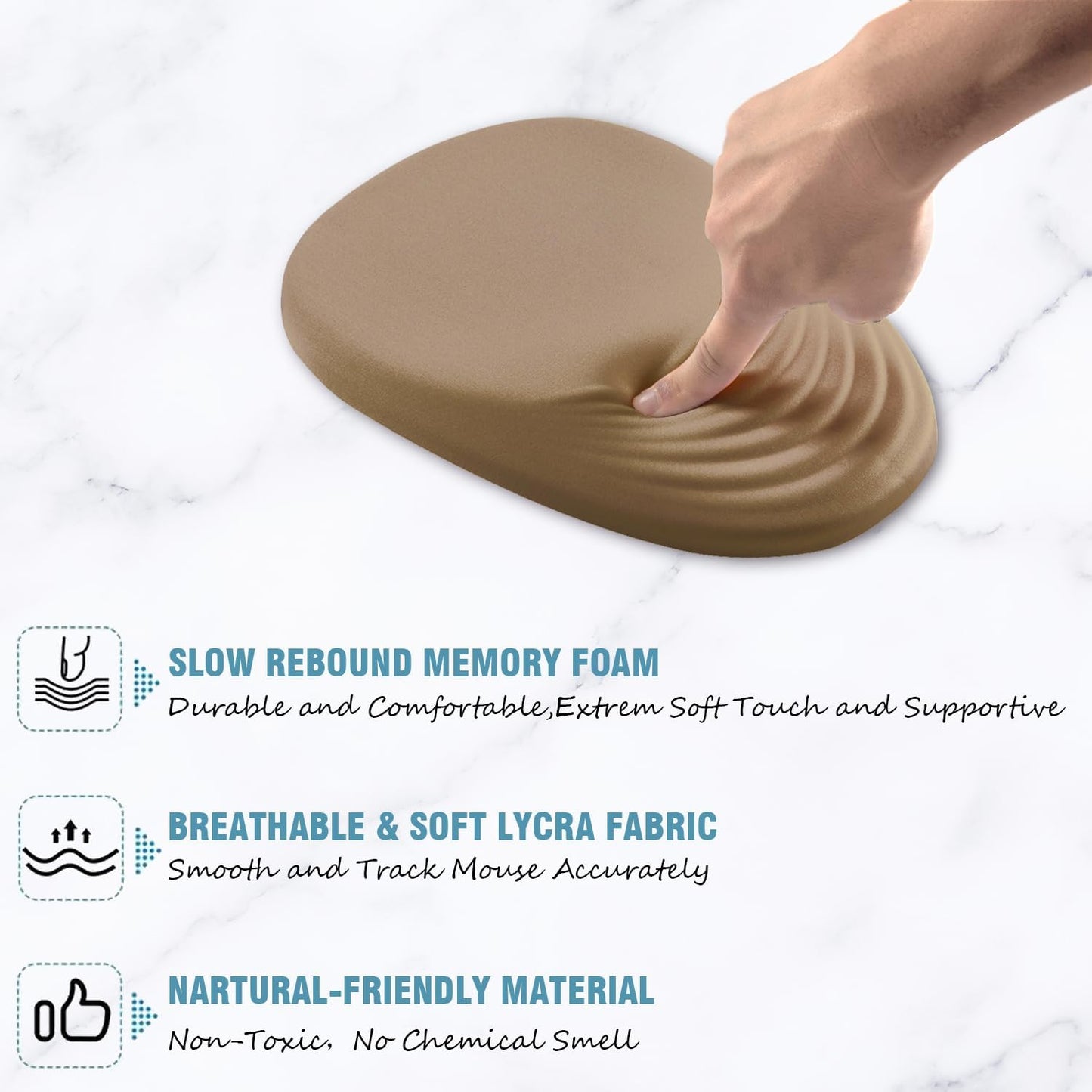 Ergonomic Mouse Pad Wrist Support, Mouse Pad with Wrist Rest, Entire Memory Foam & Non-Slip PU Base MousePads with Stepped-Wedge Design for Pain Relief, Desk, Office, Home, Beige