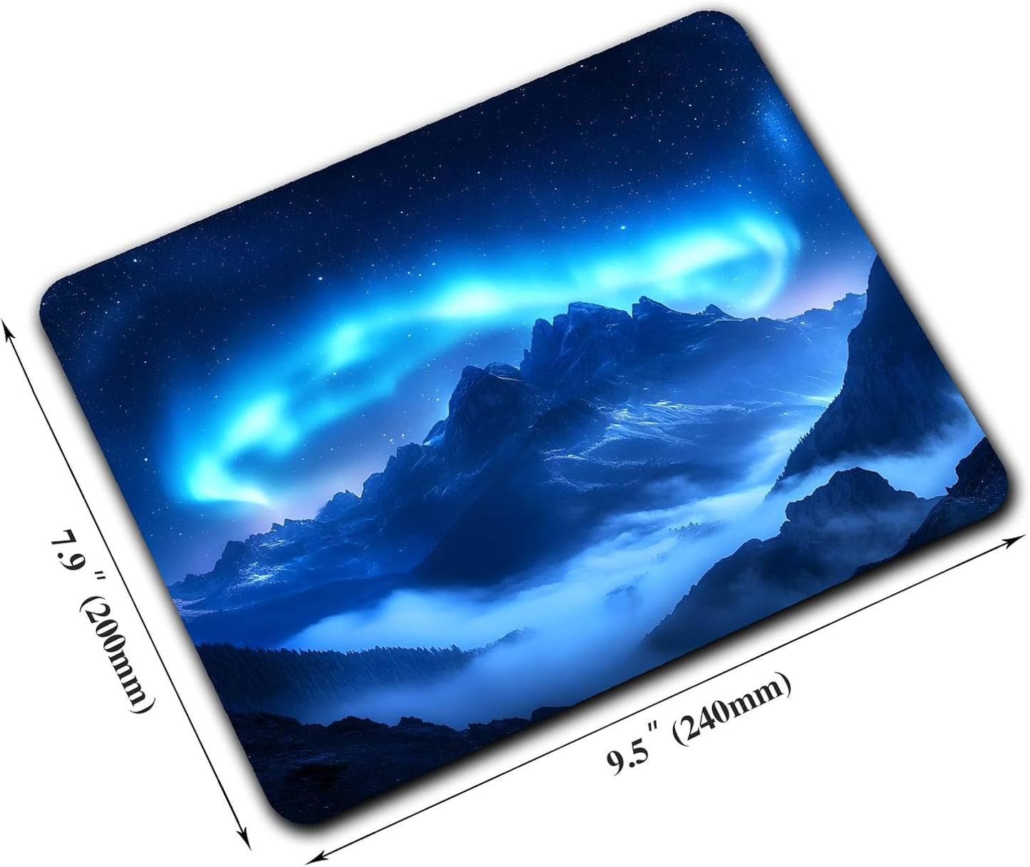 Blue Aurora Mountains Mouse Pads for Desk, Portable Wireless Computer Mouse pad Small Design with Women, Non-Slip Rubber Base Laptop Mousepad 9.5" x 7.9" Smooth Surface for Office & Travel