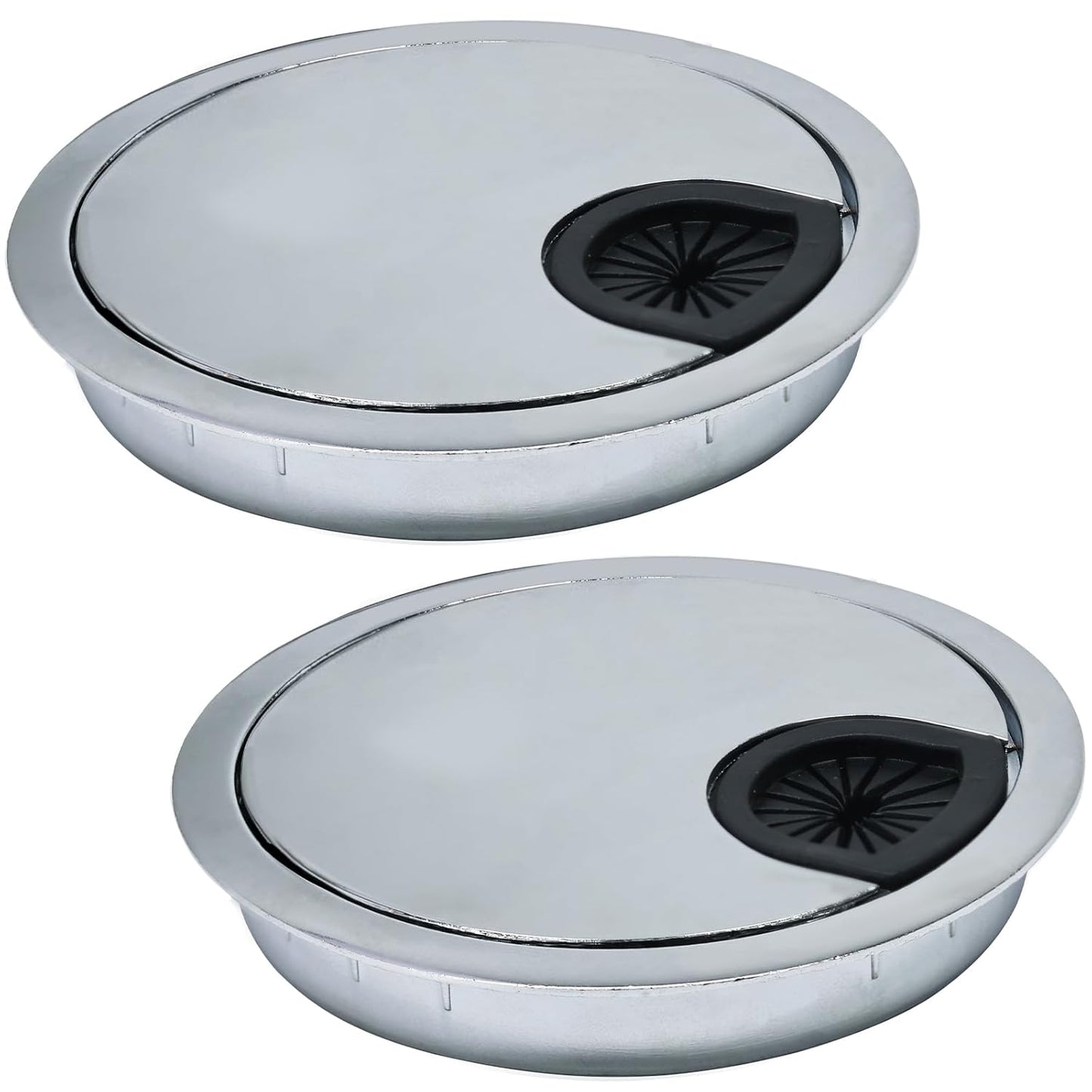 2 Pcs Desk Grommet 3-1/8" / 80 mm, Desk Cord Hole Cover, Cable Grommet Metal Zinc Alloy Materilal, Desk Hole Grommet for Home & Office Pc, Detachable Cable Cord Organizer-Bright Silver