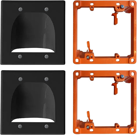 BestMounts - 2 Pack In Wall Cable Management Kit - Recessed Wall Plate Cable Black Pass Through Pair with Dual Gang Low Voltage Mounting Bracket - TV Cord Hider for Wall Mounted TV ETL Listed