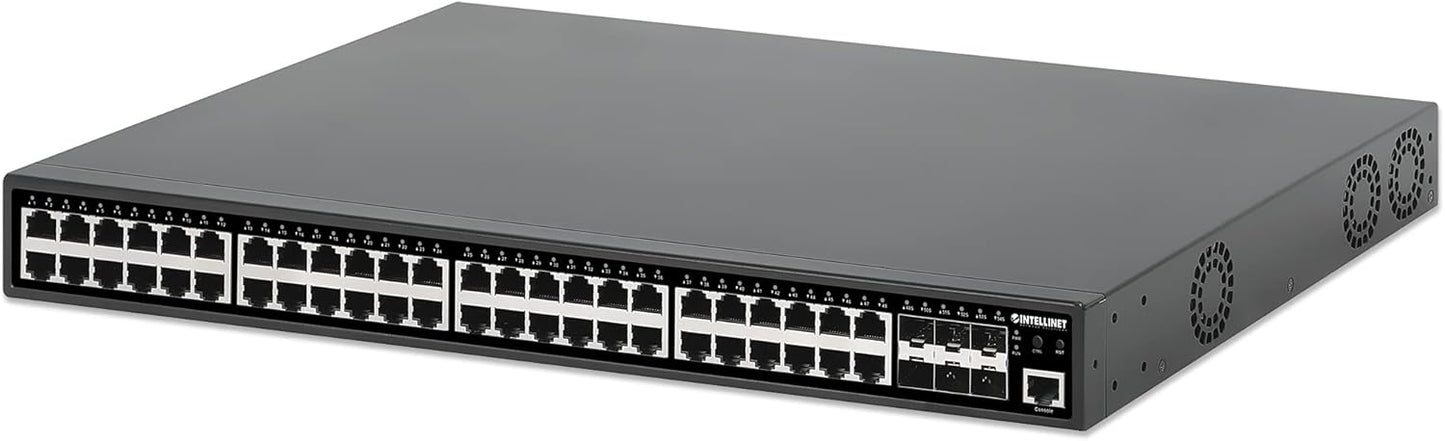 Intellinet 54 Port Gigabit L2+ Managed Ethernet PoE Switch - 48 PoE+ Ports with 450W Power Budget, 6 SFP+ Slots, Self-Healing, L3-lite, Cloud Management, 19" Rackmount –3 Yr Mfg Warranty-561969