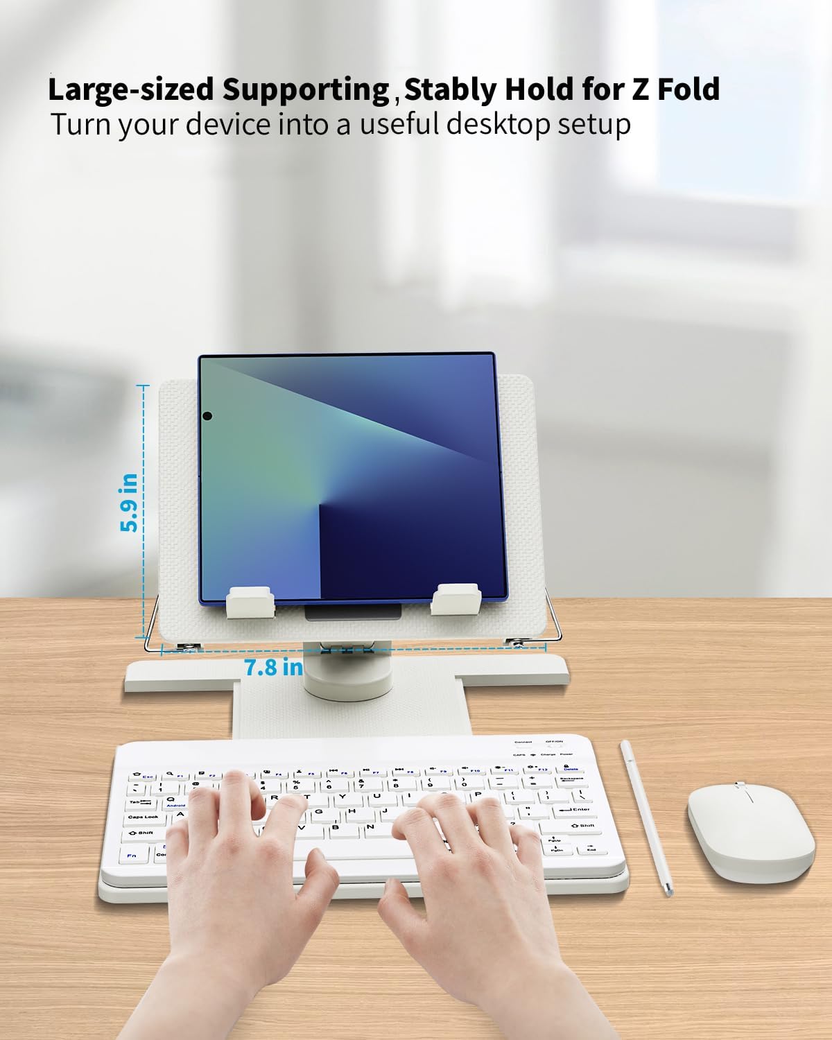 Desk Stand and Bluetooth Keyboard Combo for Samsung Galaxy Z Fold 7/6/5, 4 in 1 Set Include Mouse Pen, Adjustable Foldable Tablet Stand Holder Fits for 4.7"-13" Smartphones Tablet