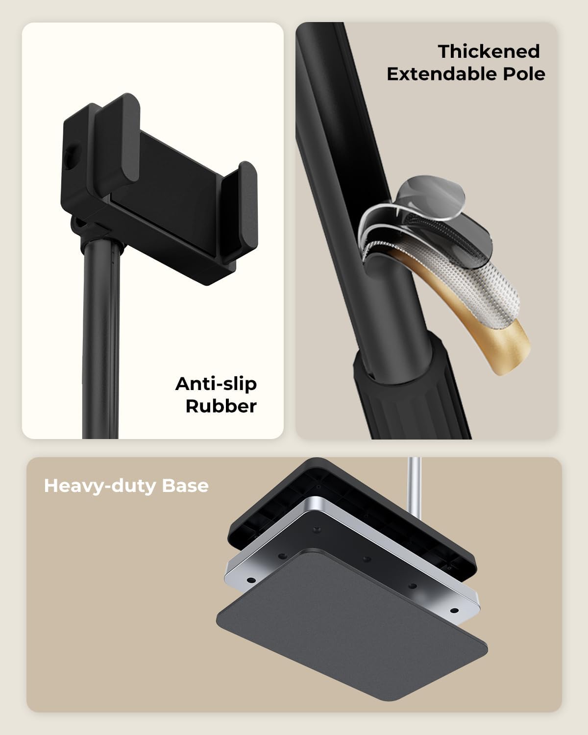 Extended Tablet Floor Stand, 360 Rotating Adjustable iPad Floor Holder with Long Flexible Arm, Compatible with 4-13" Devices, Stand for Bedside, Sofaside, Table, Desk (Black)