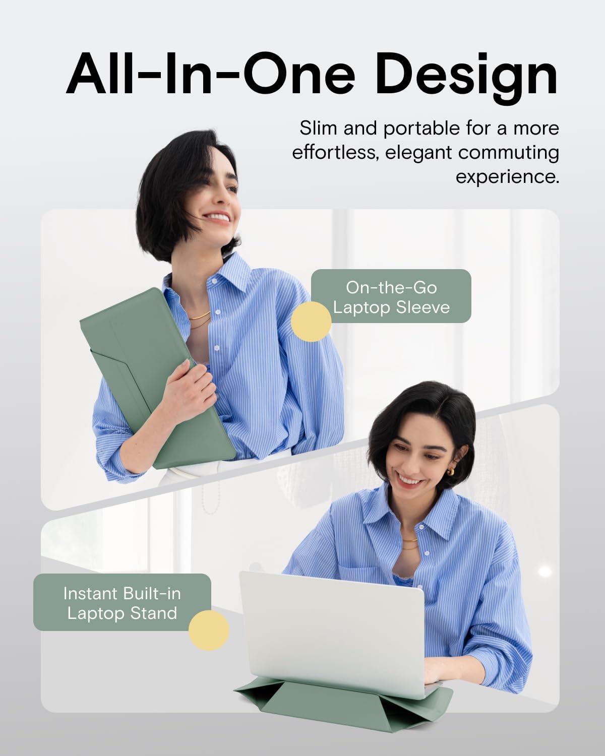 MOFT Laptop Carry Sleeve, 2-in-1 Laptop Bag & Stand for 15"-16" MacBook Air/Pro & Dell/HP/Lenovo/Asus, Stylish Slim Computer Sleeve Bag with Expandable Storage for Computer Accessories, Seafoam