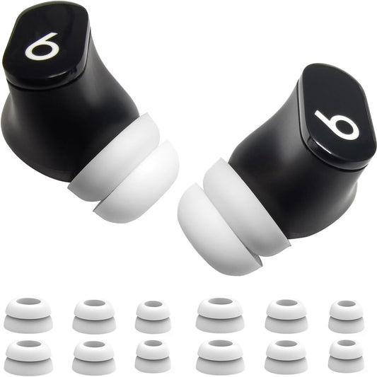 Double Flange Earbud Tips for Beats Studio Buds Replacement Cover Ear Tips for Beats Studio Buds+/Fit Pro/Solo Buds Earbuds Fit Beats Earbuds, 6 Pairs LMS White