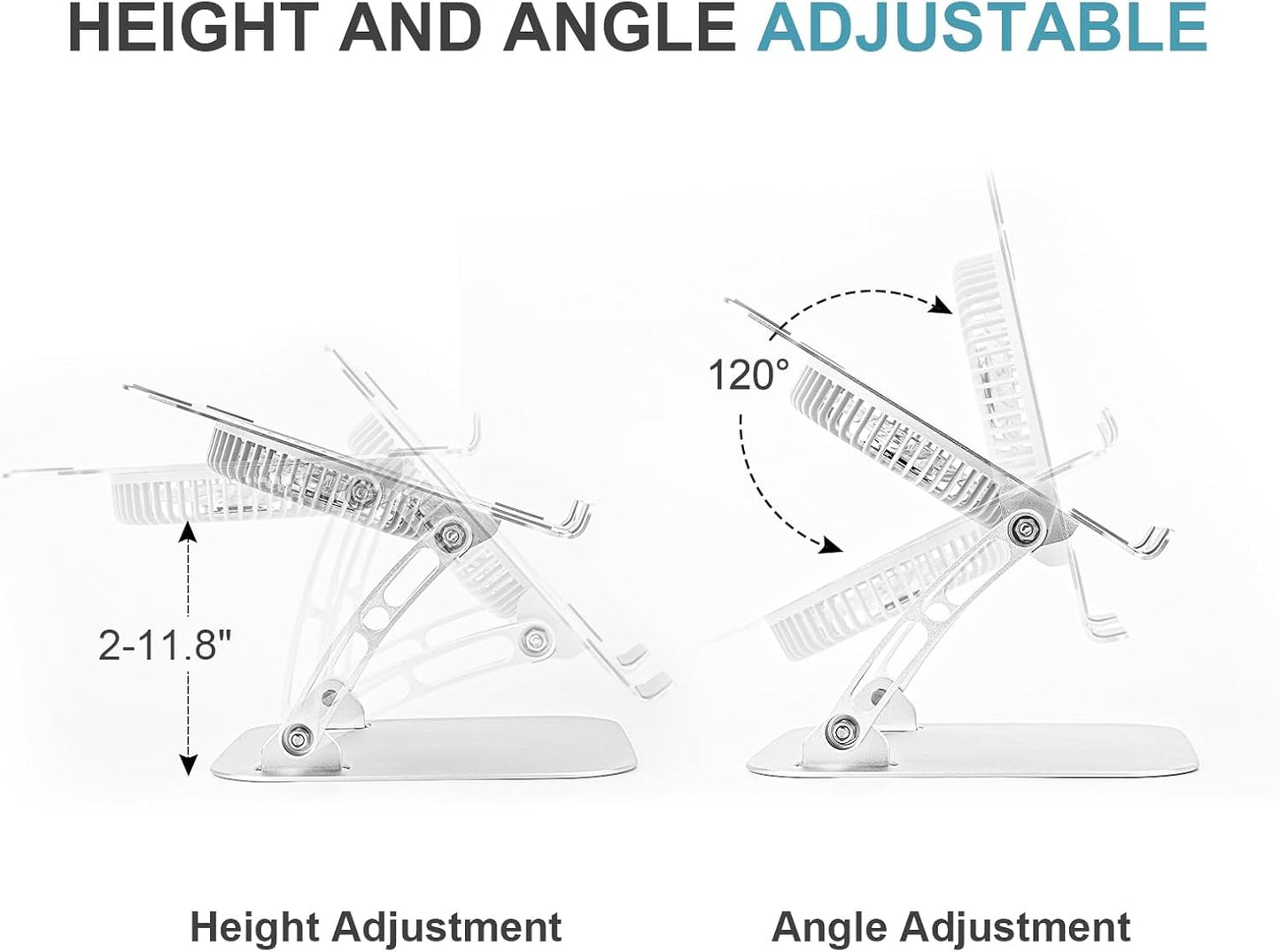 SHUWEI Laptop Cooling Stand with 3 Speed Fan, Adjustable Height Laptop Stand for Desk, Ergonimic Aluminum Laptop Cooling Pad for 10-15'' Notebook - Bule-Gray