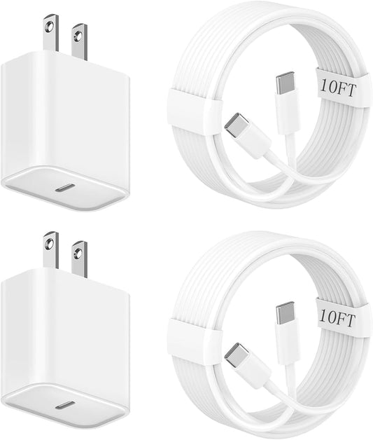 10FT Apple iPhone 16 Charger,2Pack Extra Long 10Foot Type C Cable Cord 20W USB C Charger Travel Plug Super Quick Charging for iPhone 16e/16 Pro/16 Pro Max/16 Plus/15/15 Pro/15Pro Max/iPad Mini/Air/Pro