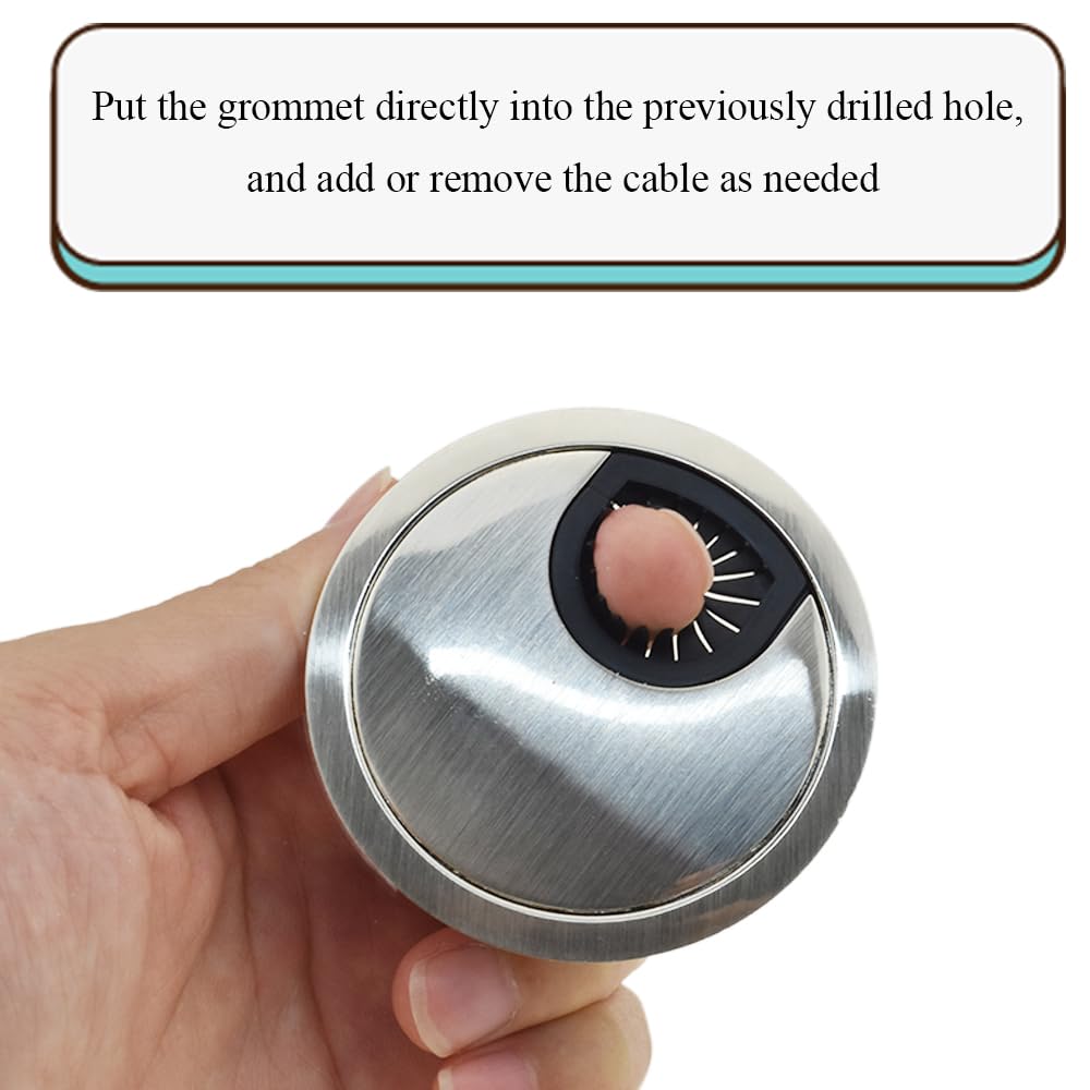 HAHIYO 2Pcs 2.4Inch/60mm Brushed Silver Zinc Alloy Desk Grommet Wire Grommet Cable Management Cord Hole Cover Desk Wire Hole Insert Wire Organizer for Computer Office Home School Equipment Systems