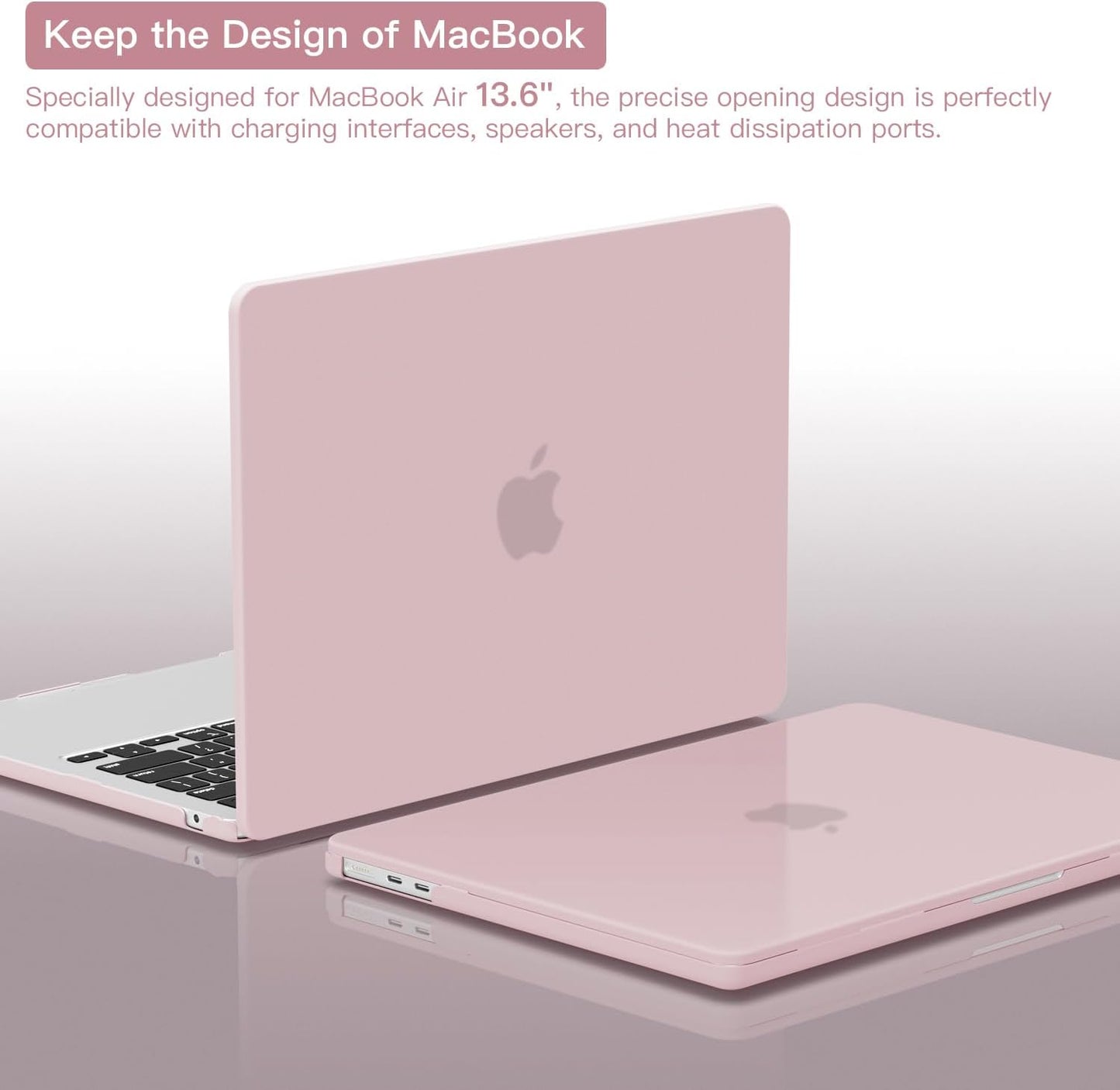 CISSOOK for MacBook Air 13.6 M4 M3 M2 Case 2025 2024 2022 Release, Plastic Hard Shell & Keyboard Cover & USB Adapter for MacBook Air 13.6 inch A3240 A3113 A2681, Baby Pink