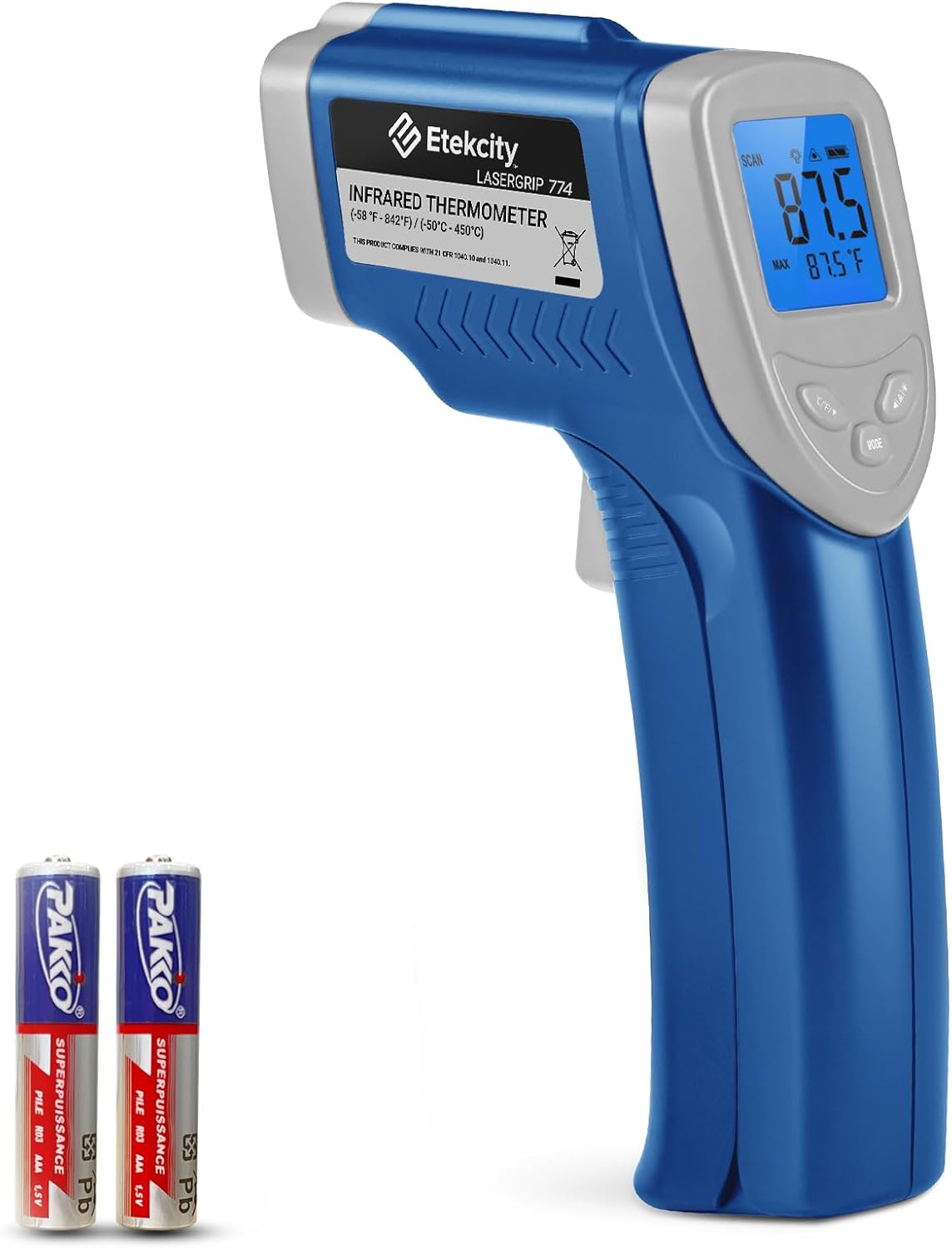 Etekcity Infrared Thermometer Upgrade 774, Heat Temperature Temp Gun for Cooking, Laser IR Surface Tool for Pizza, Griddle, Grill, HVAC, Engine, Accessories, -58°F to 842°F, Blue