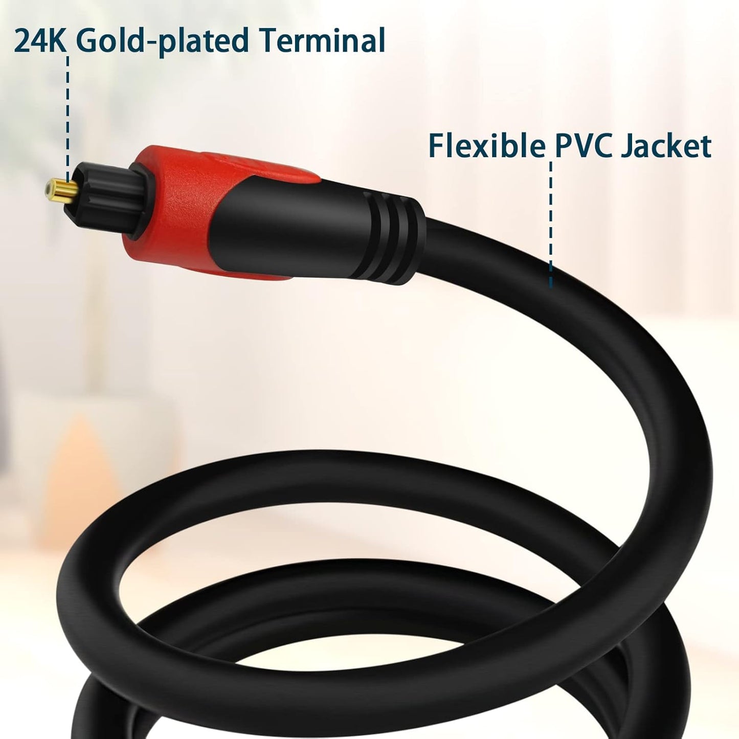 3FT Optical Audio Cable, Digital Audio Fiber Optic Cable Toslink, Flexible Jacket, Compatible with Home Theater, Sound Bar, PS4, Xbox, TV and More- 3 Feet