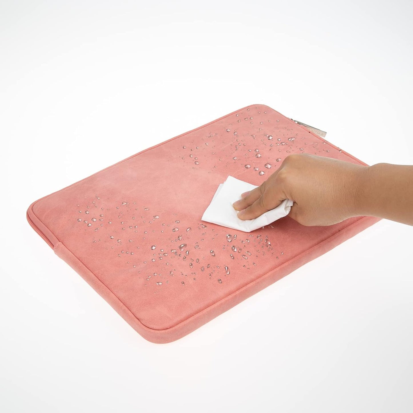 RAINYEAR 11 Inch Laptop Sleeve PU Suede Leather Case Protective Padded Cover Water Resistant Carrying Bag Compatible with 11.6 MacBook Air Surface Pro for 11 Notebook Computer Tablet Chromebook(Coral)