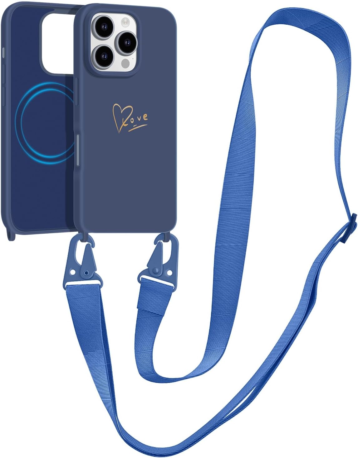 Crossbody Case for iPhone 16 Pro Max with Strap, [Compatible with MagSafe], Cute Love Heart Silicone Phone Case with Neck Lanyard for Girls Women